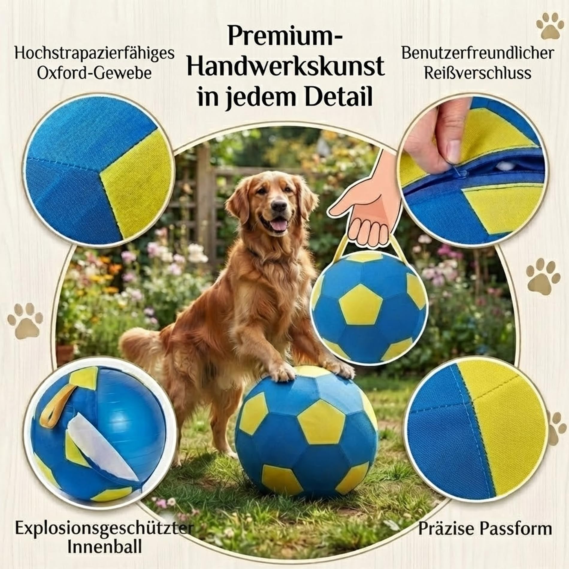 Generisch Hundespielbälle, große aufblasbare Spielzeugbälle für Haustiere, Innen- und Außenfußball für Hunde mit Griff, Ausdauertraining für Hunde (D, 45CM)