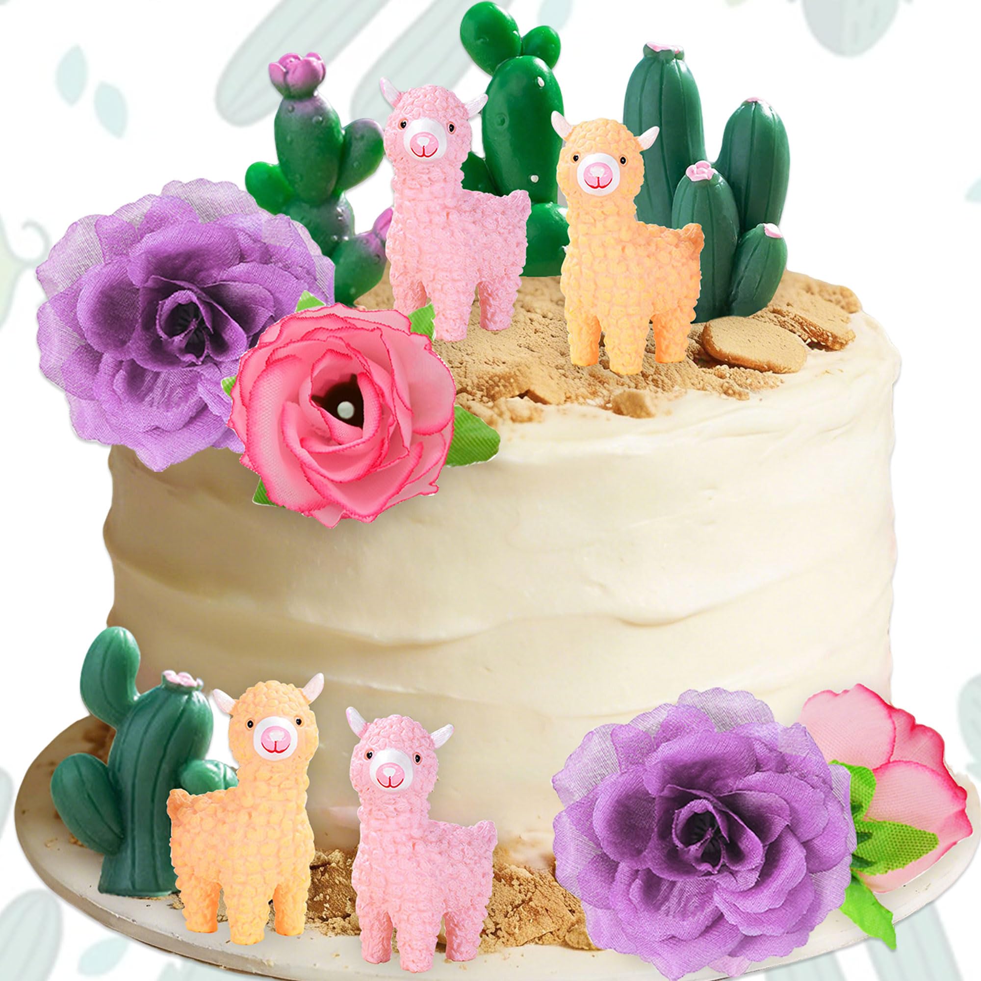 Llama Cactus Alpaca Cactus Cake Topper Decorations for Mexican Fiesta Birthday Baby Shower Cinco De Mayo Party Supplies