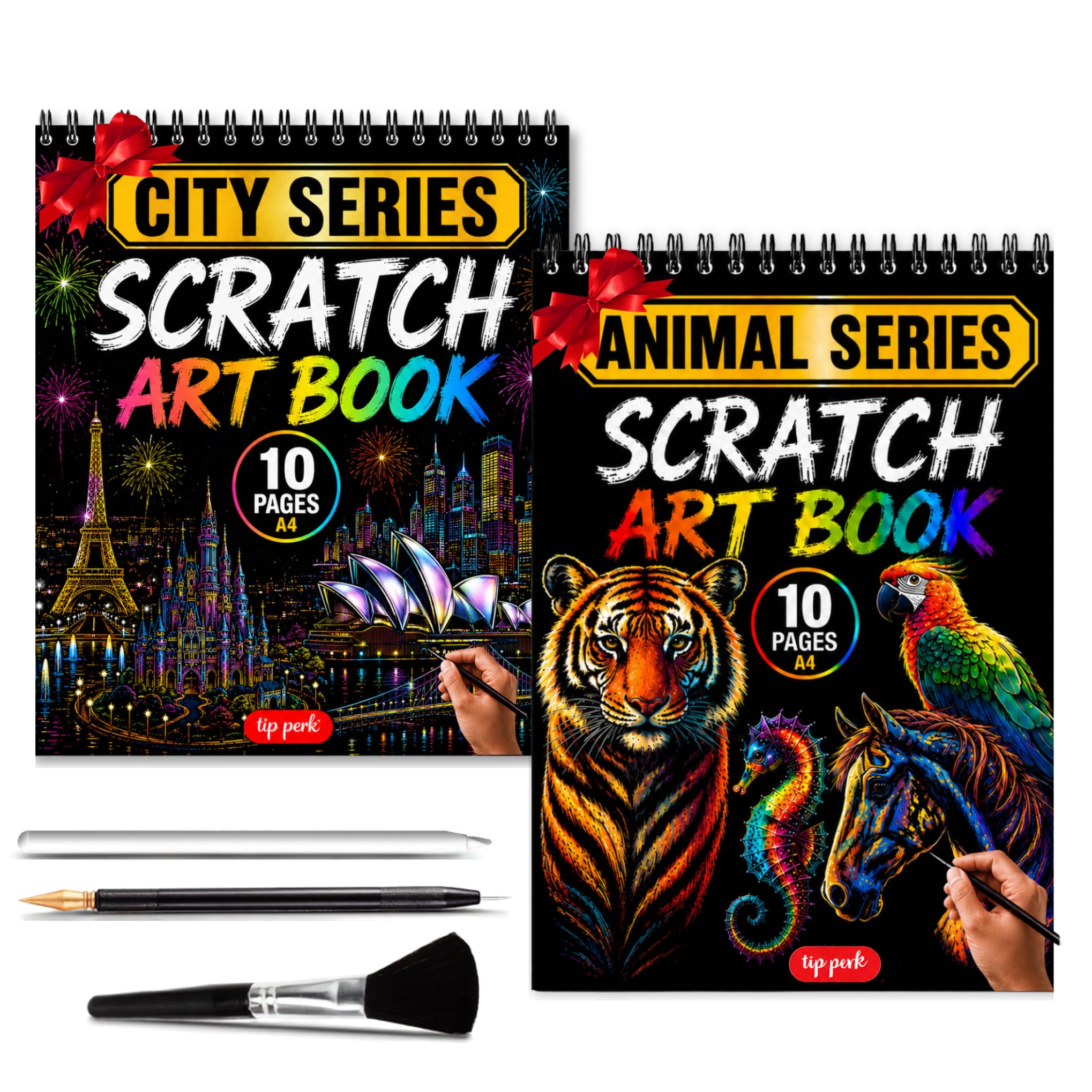 2-Pack Animals &amp; City Scratch Art Book for Adults