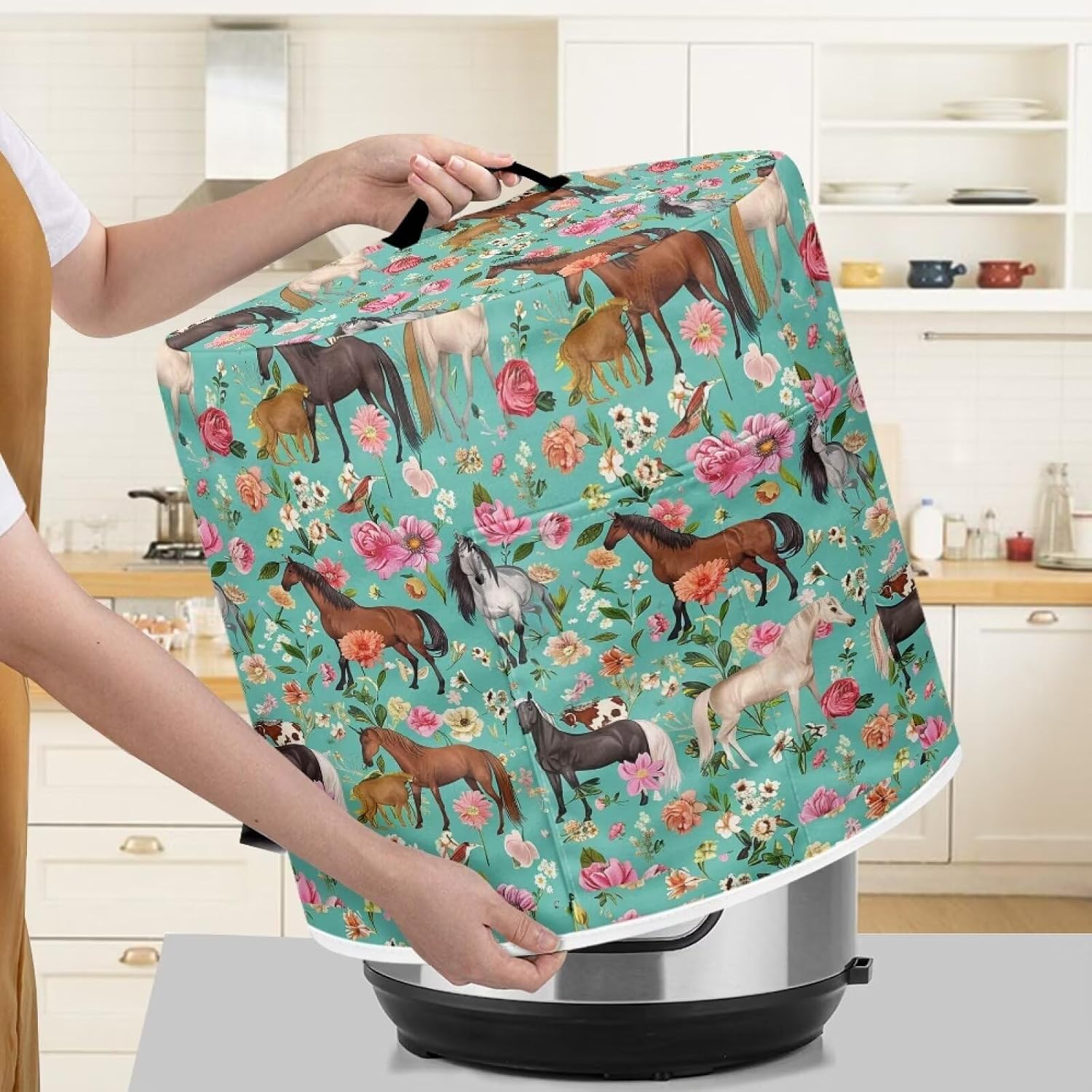 Flashideas Hummingbird Flower Pressure Cooker Cover for Women Insulated Rice Cooker Cover with Easy to Clean Lining Stain Resistant Dust Cover with Pockets for Instant Pot 6 Quart Appliance Cover