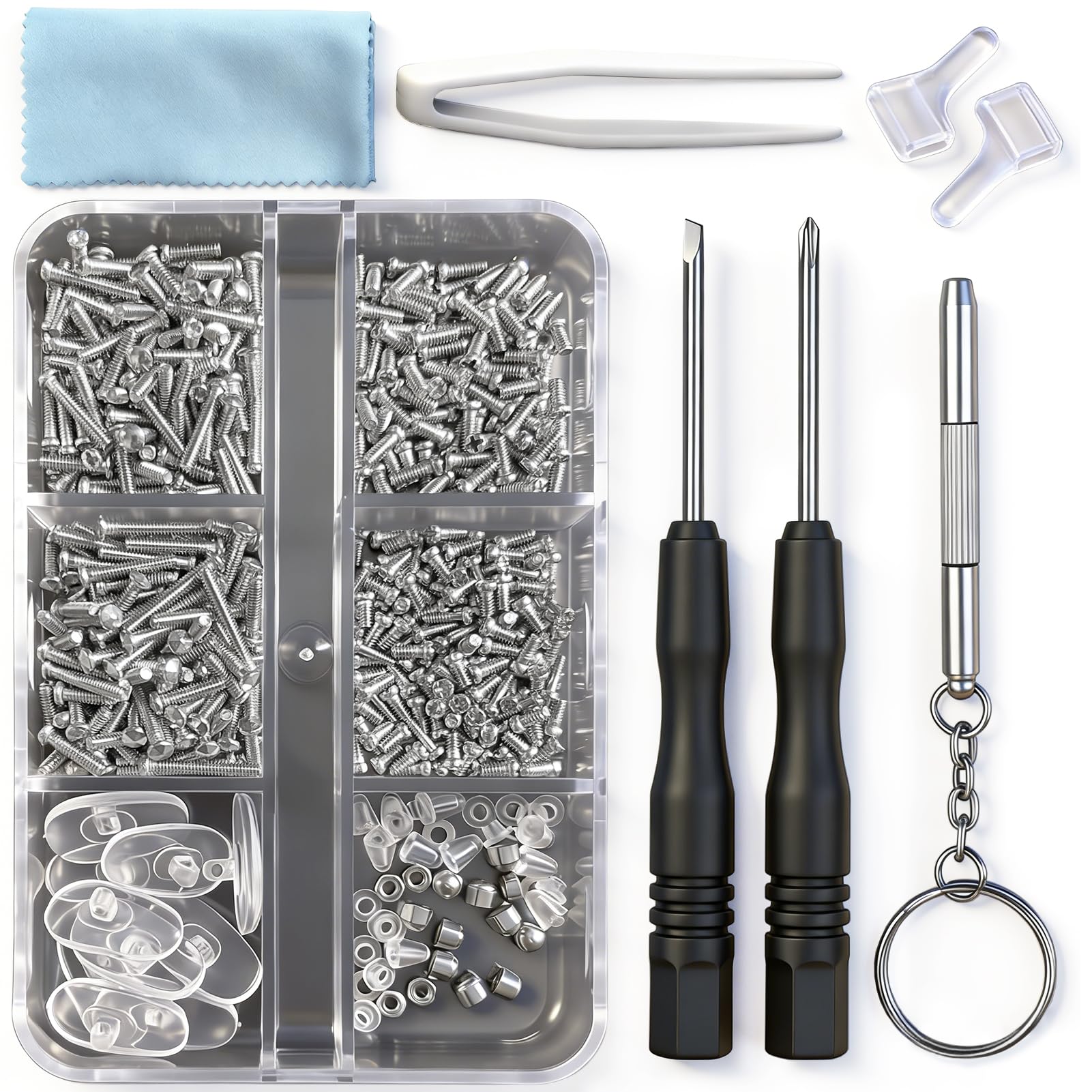 PTSLKHN Eyeglass Repair Kit with Screws 15 Types Screws for Eyeglasses - Frame Screws Hinge Screws Nose Pads