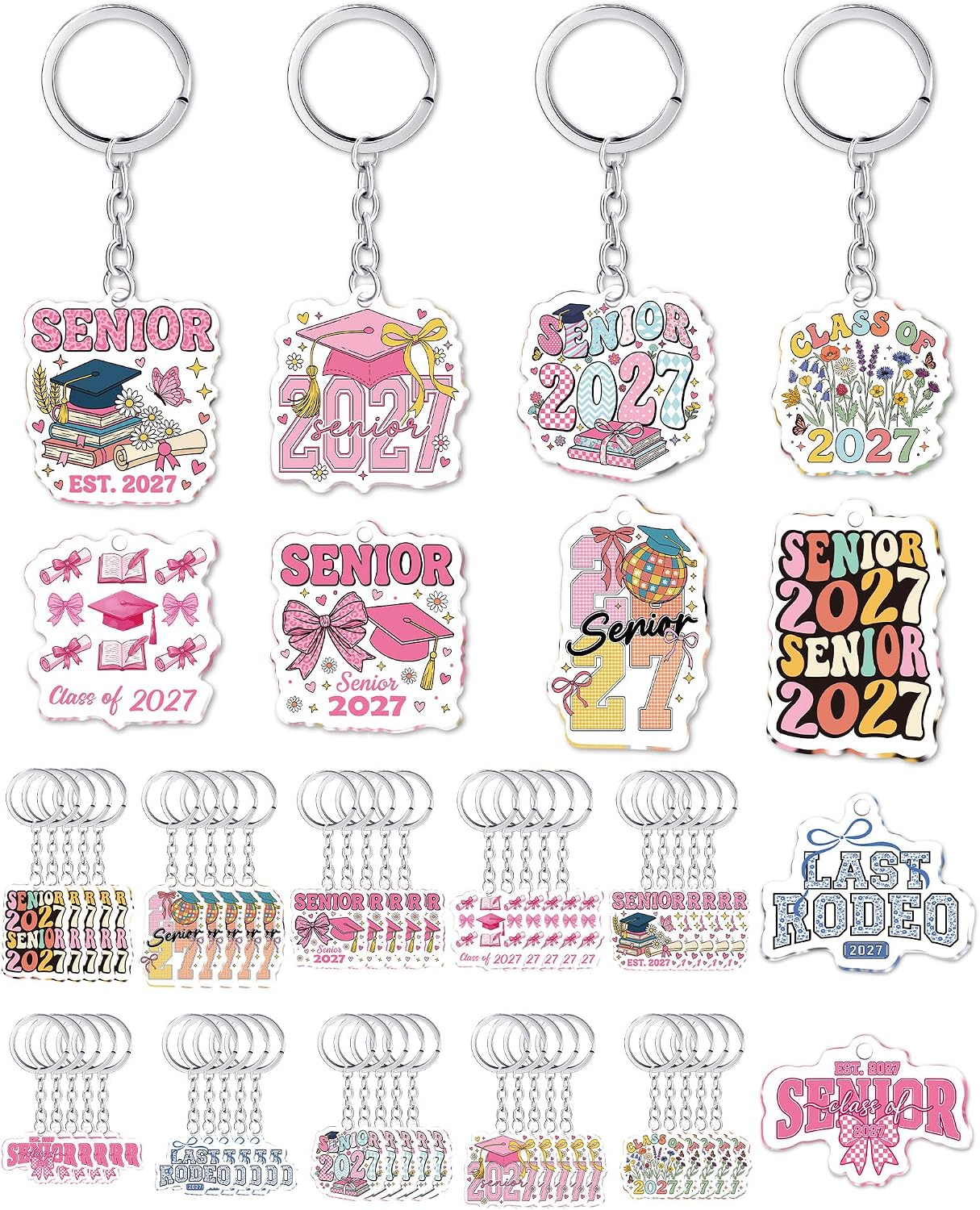 Kigeli 12 Pcs Senior 2027 Keychains Class of 2027 Acrylic Pink Key Chain