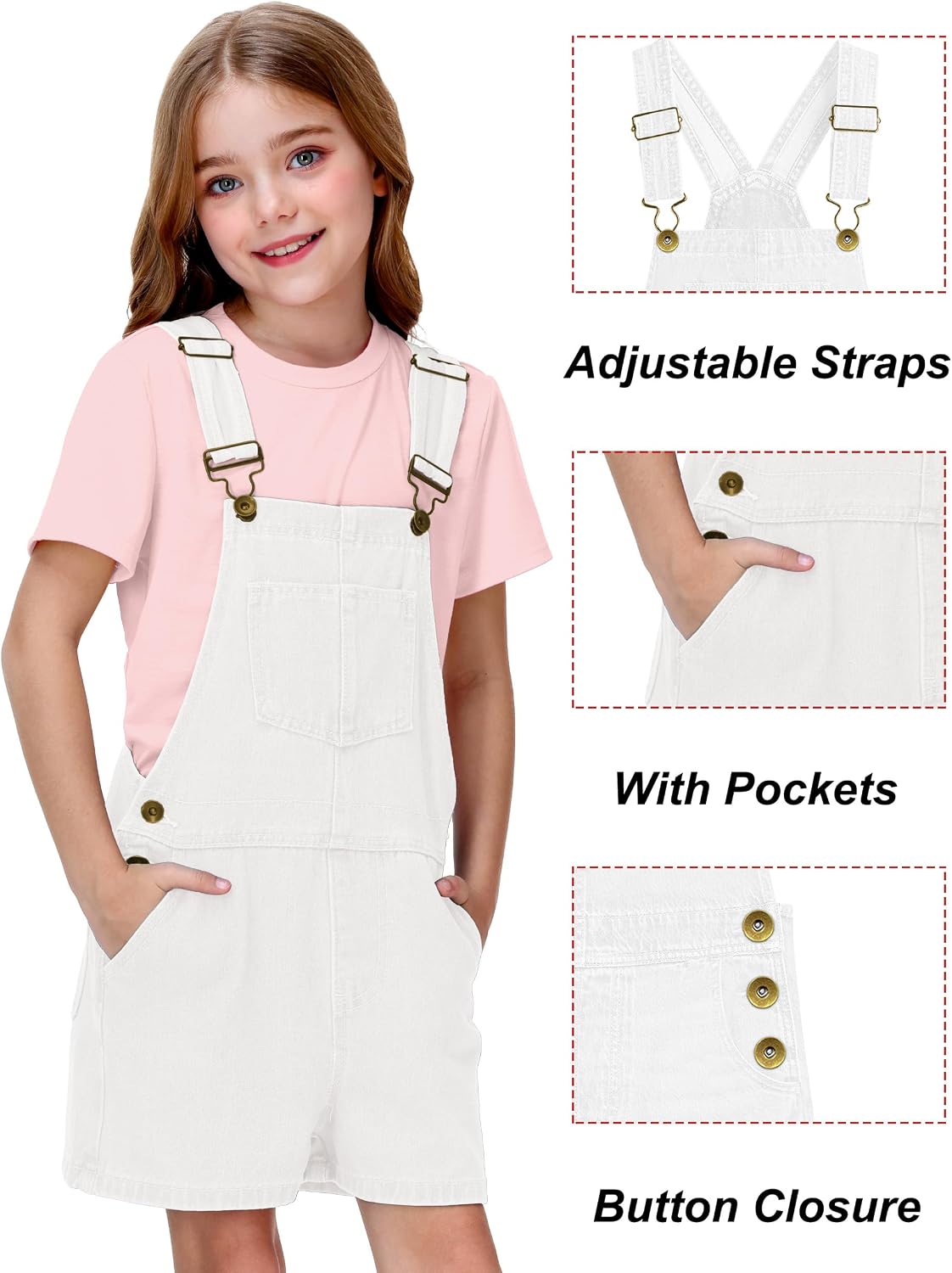 Remimi Kids Overalls Shorts Summer Denim Shortalls Cotton Daily Wear Rompers With Pockets 3-15 Years