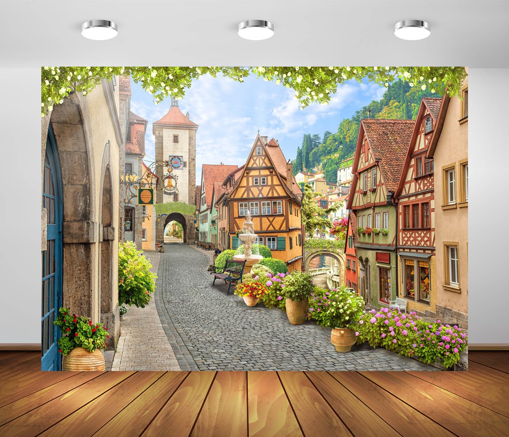 BELECO 7x5ft Fabric German Bavaria Town Street Backdrop for Photography Historic Town of Rothenburg ob der Tauber Background Oktoberfest Bavarian