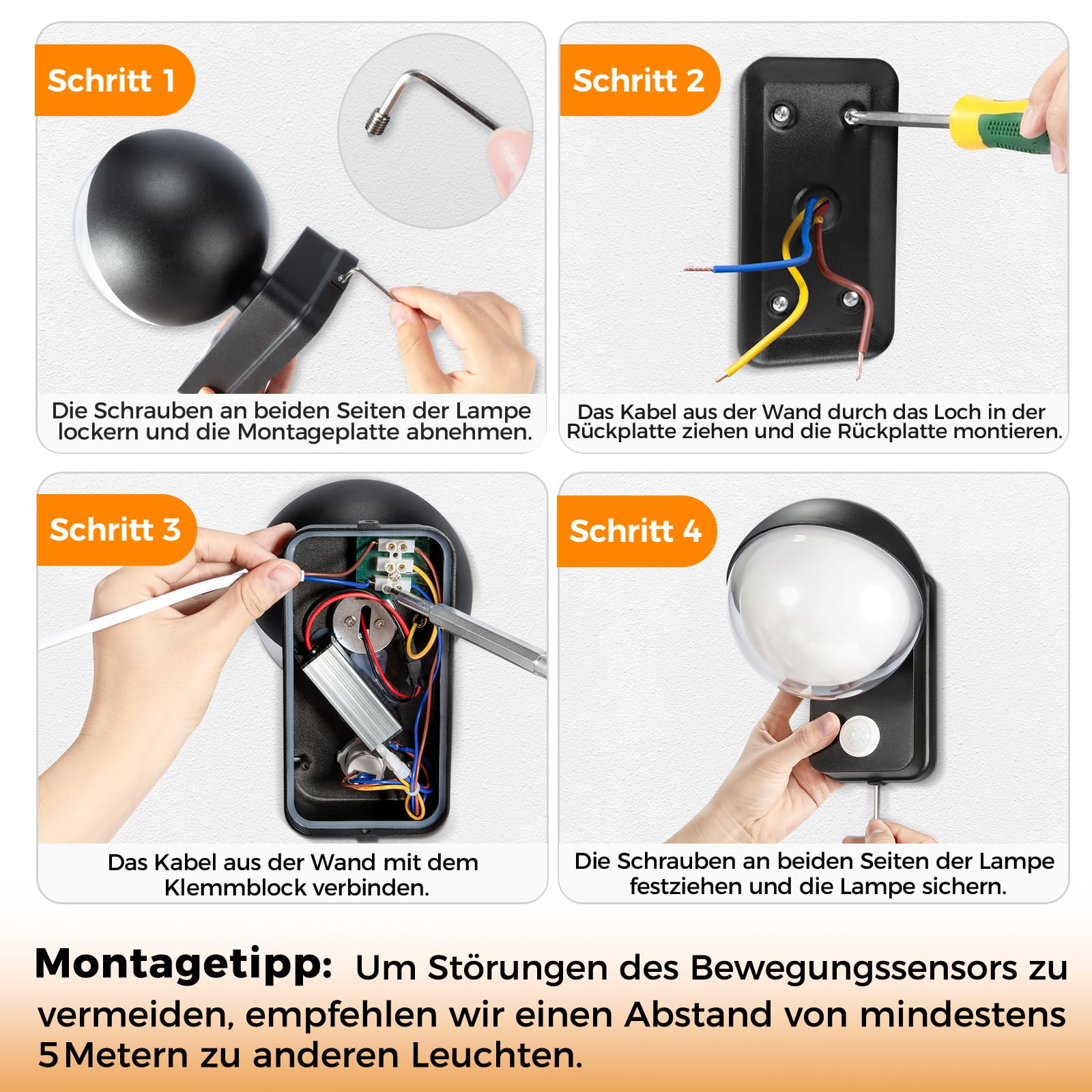 18W Außenwandleuchte Außenlampe mit Bewegungsmelder, Warmweiß 3000K LED Aussenlampe mit Bewegungsmelder 350° schwenkbar Aussenlampe Wandleuchte Aussen für Balkon Garten IP65 Wasserdicht
