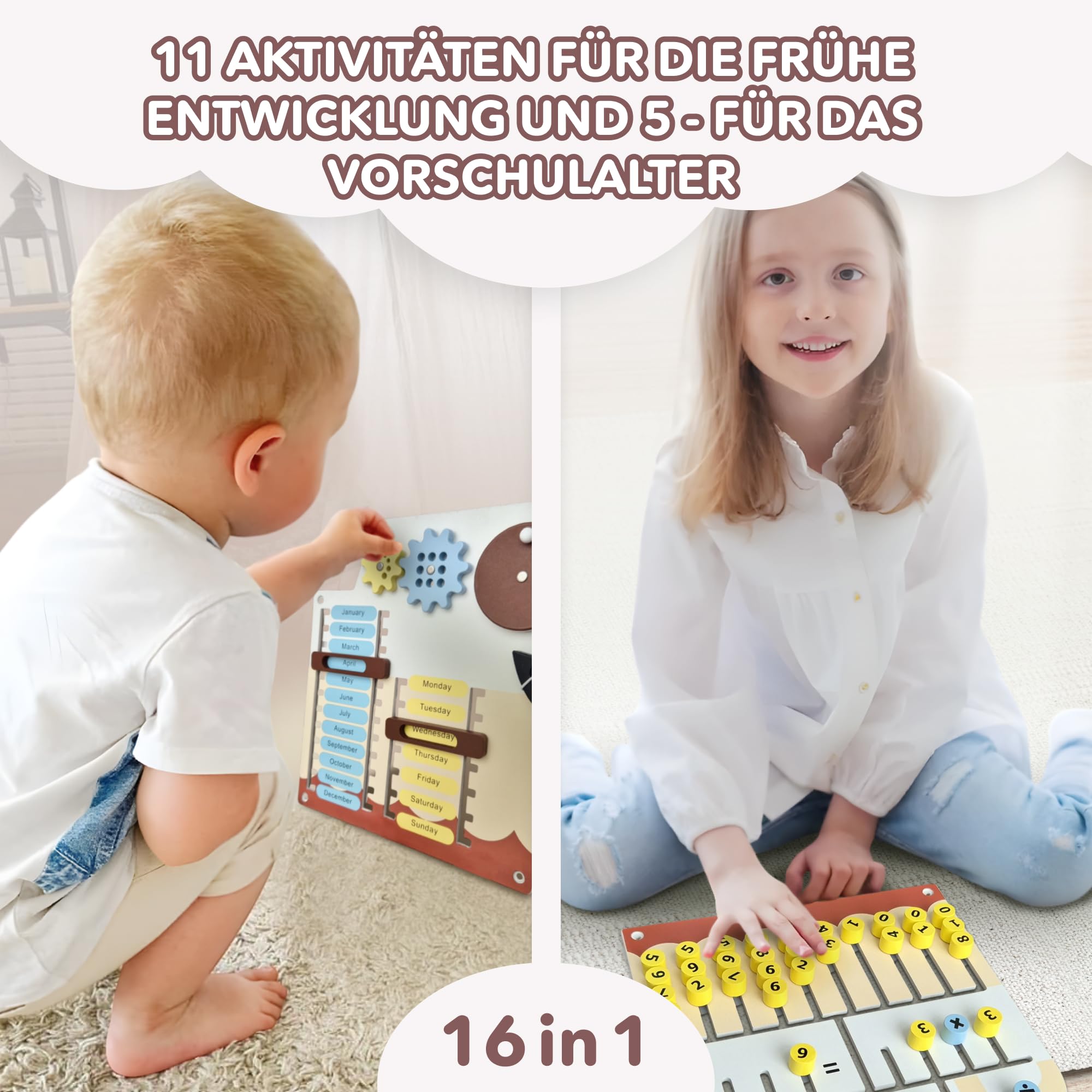 Cateam Sensorisches Wandpaneel für Kinder – 16in1 Montessori Aktivitätsbrett aus Holz | Motorik-Spielzeug für Kleinkinder & Vorschulkinder | Aktivitäts Wandtafeln für Bildung und frühe Entwicklung