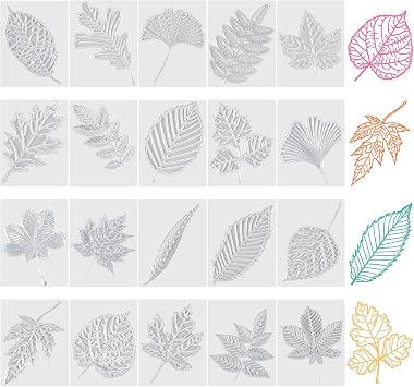 Wonderjune 20 Pcs Leaf Rubbing Plates Texture Art Supplies, 20 Styles