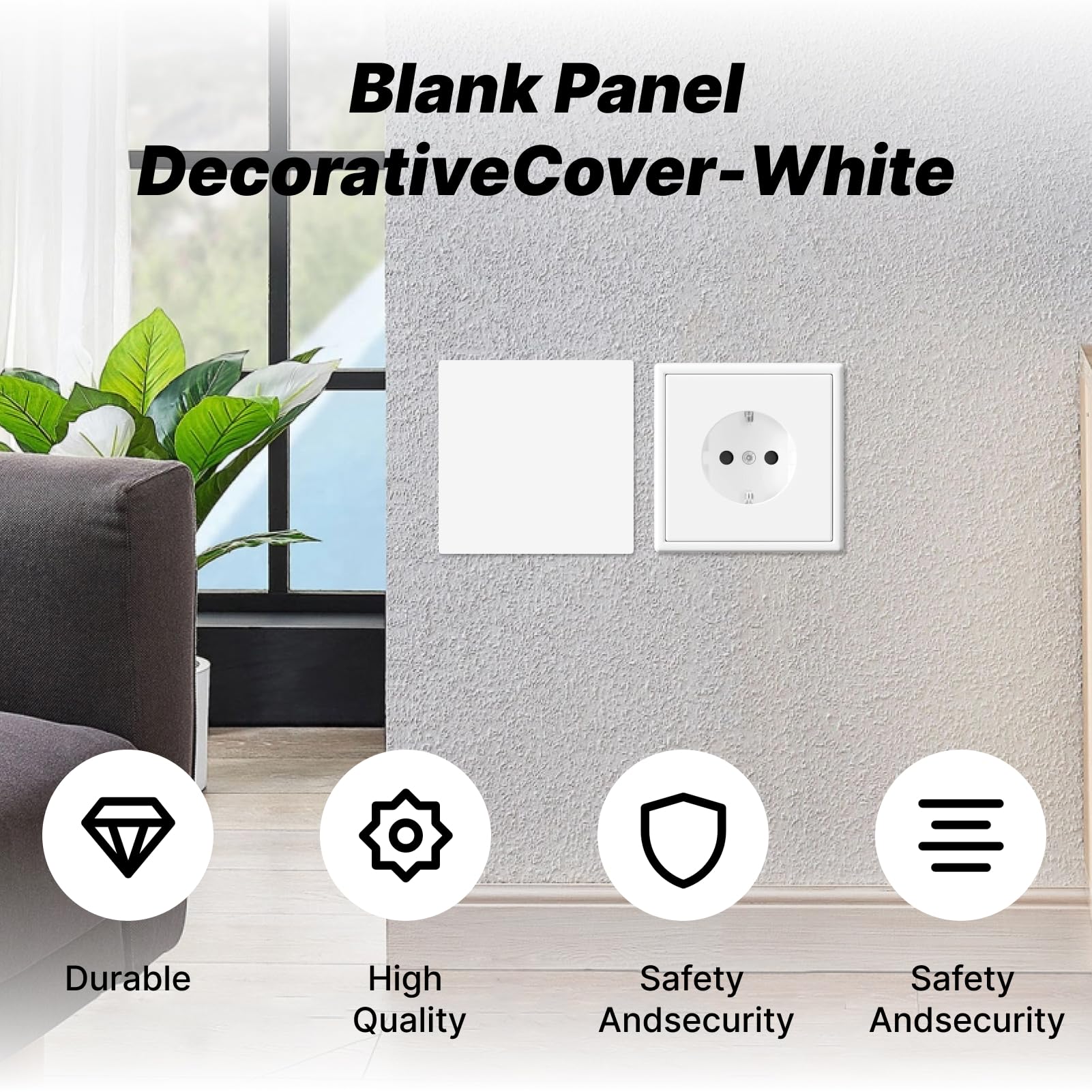 4 Piezas Tapa Ciega Enchufe Pared 8,6 x 8,6 cm, Placas Ciegas Universales Blancas para Caja de Alimentación, Pared Cubierta de Interruptor para Enchufes y Conexiones no Utilizadas