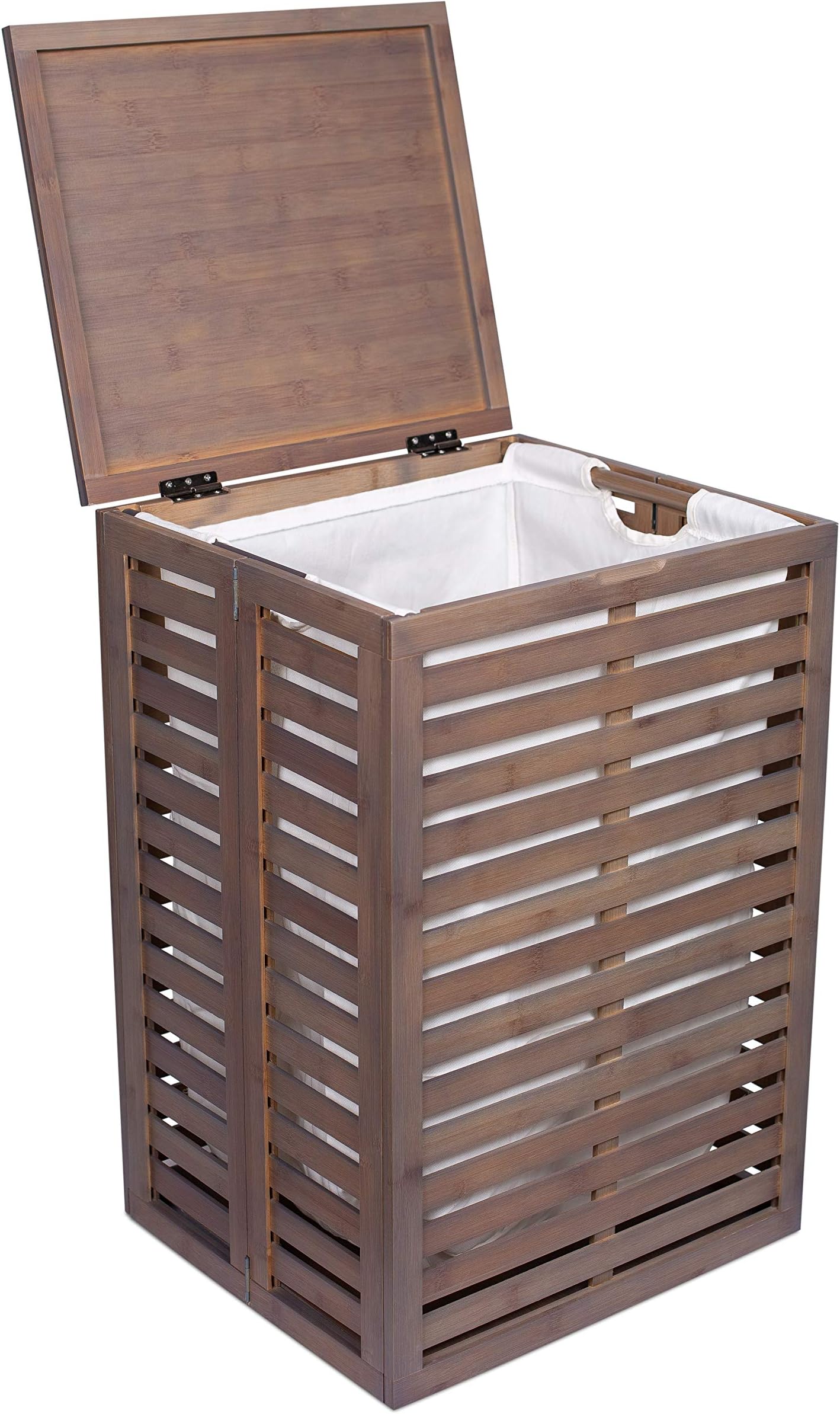 BIRDROCK HOME Single Collapsible Laundry Hamper with Lid and Removable Liners - Bamboo - Easily Transport Laundry - Foldable Hamper - Baby Dirty Clothes Bin Sorter Basket - Handles
