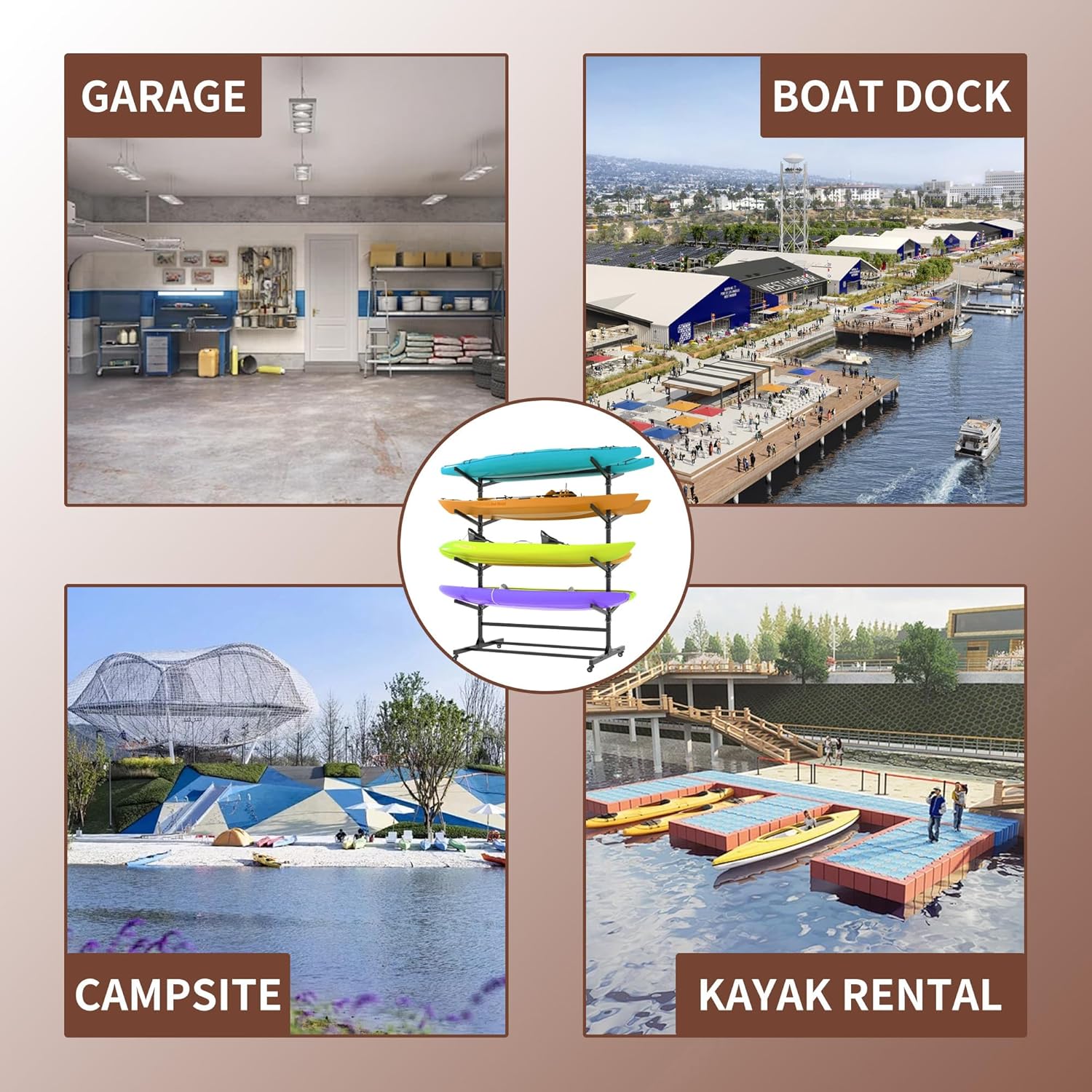 Heavy Duty Kayak Storage Rack on Wheels, Freestanding Kayak Holder Adjustable Kayak Racks, Garage Outdoor Kayak Stand Racks for Kayaks, Canoes, Surfboard and Paddleboard