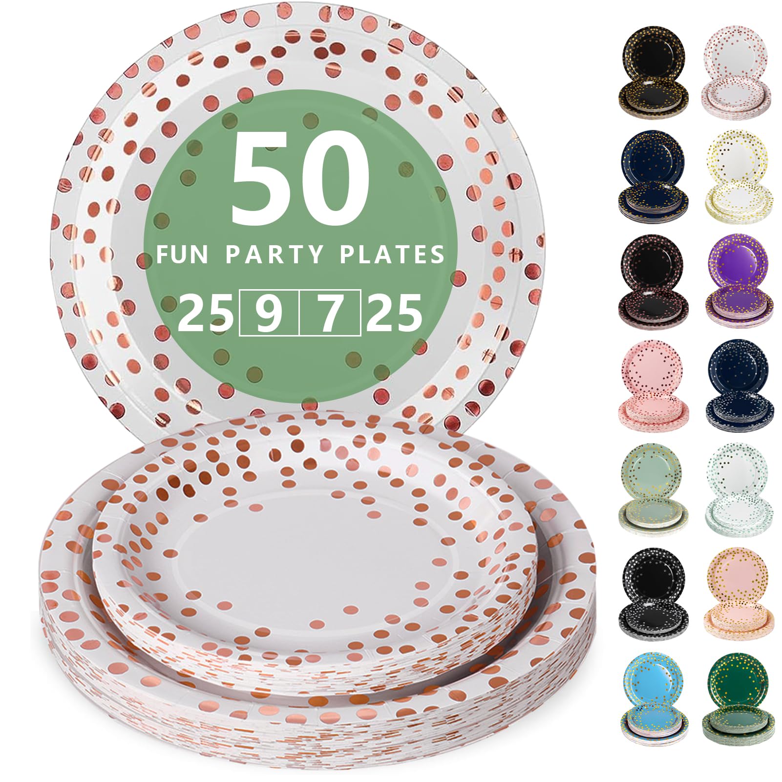 Nkaiso Disposable Paper Plates 50 Pack, Rose Gold Party Plates Dinner Set - 25x9inch & 25x7inch Plate Elegant Disposable Tableware for Birthday, Wedding, Christmas Party Supplies — image 1