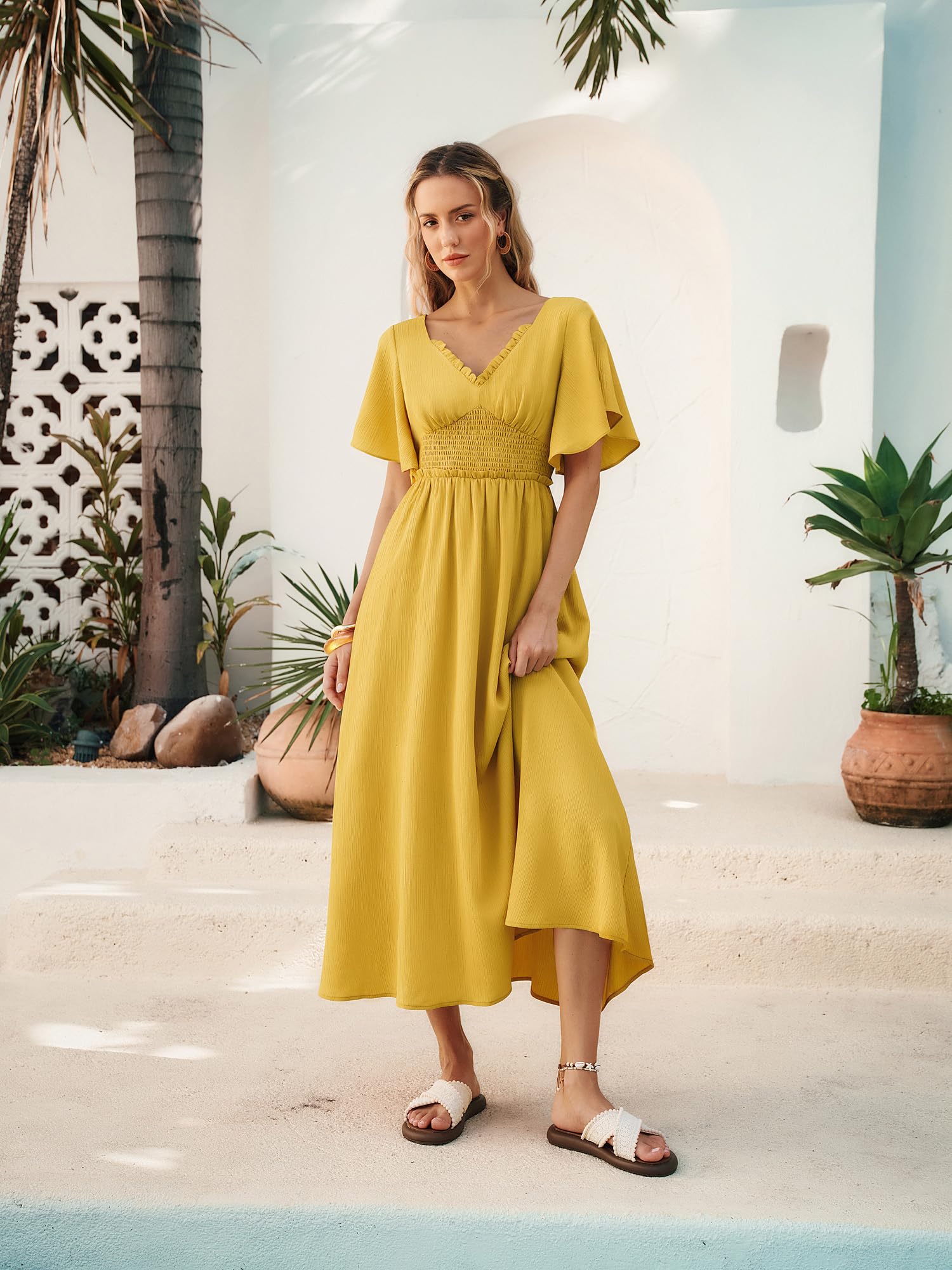 Kate Kasin Abito estivo da donna, a maniche corte, elegante, scollo a V, linea ad A, per il tempo libero, per matrimonio, maxi