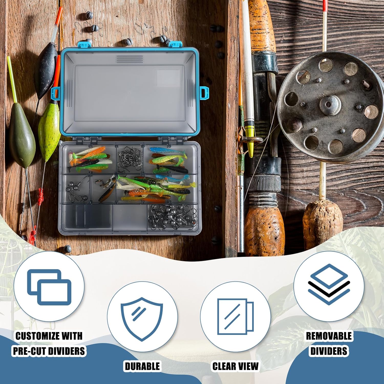 6 Pack Fishing Tackle Boxes Waterproof 3600 and 3700 Tackle Trays with Removable Dividers Plastic Lures Terminal Storage Organizer Box for Bait Vault (3600, Blue) - Image 4