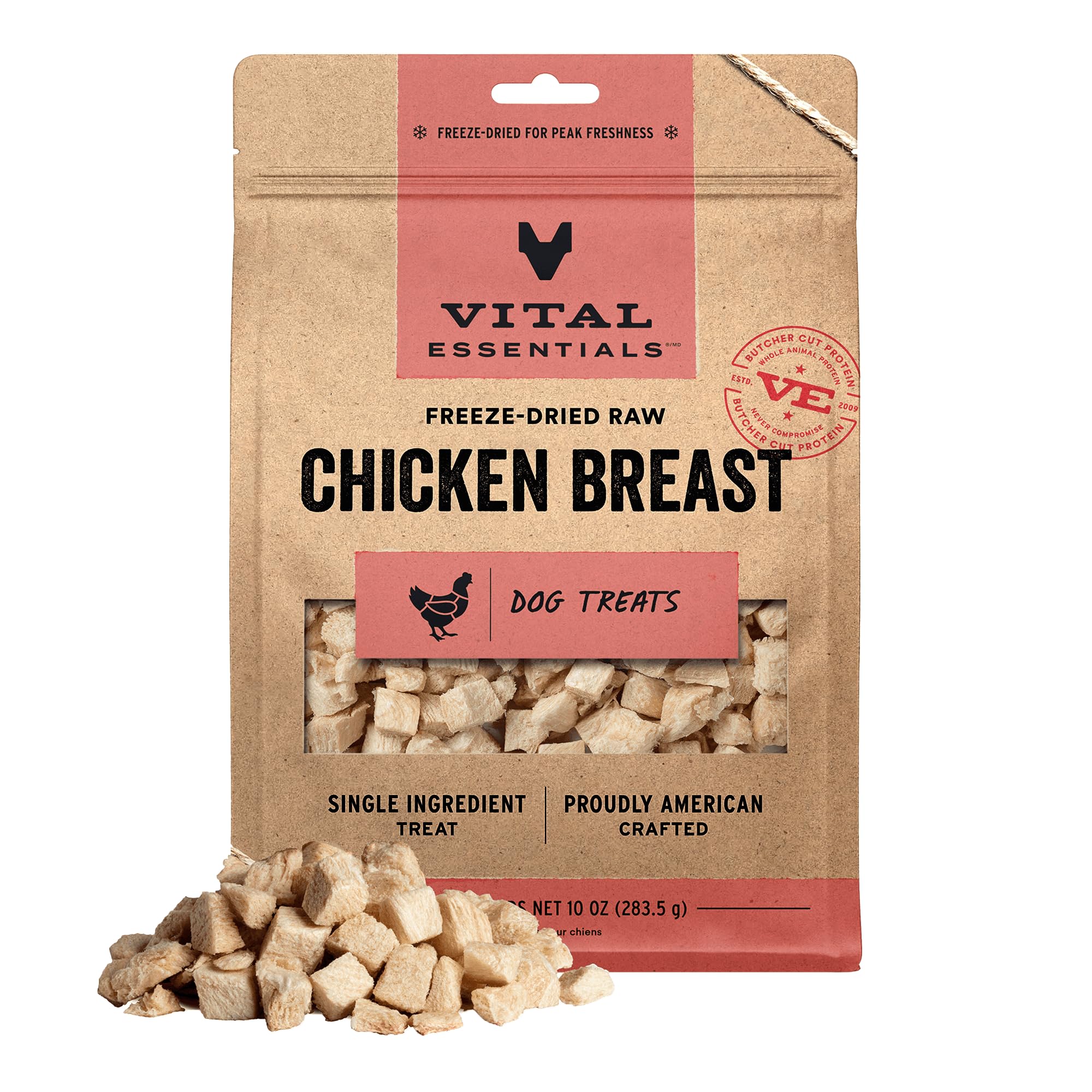 Vital Essentials Chicken Breast Dog Treats, 10 oz | Freeze-Dried Raw | Single Ingredient | Premium Quality High Protein Training Treats | Grain Free, Gluten Free, Filler Free