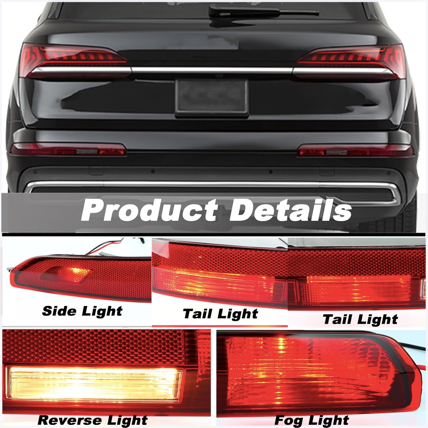Rear Bumper Brake Tail Light Kit Compatible with Audi Q7 SUV 2016-2023 Right Passenger Side Lower Rear Tail Fog Lamp Replace (Right Passenger Side) - Image 3