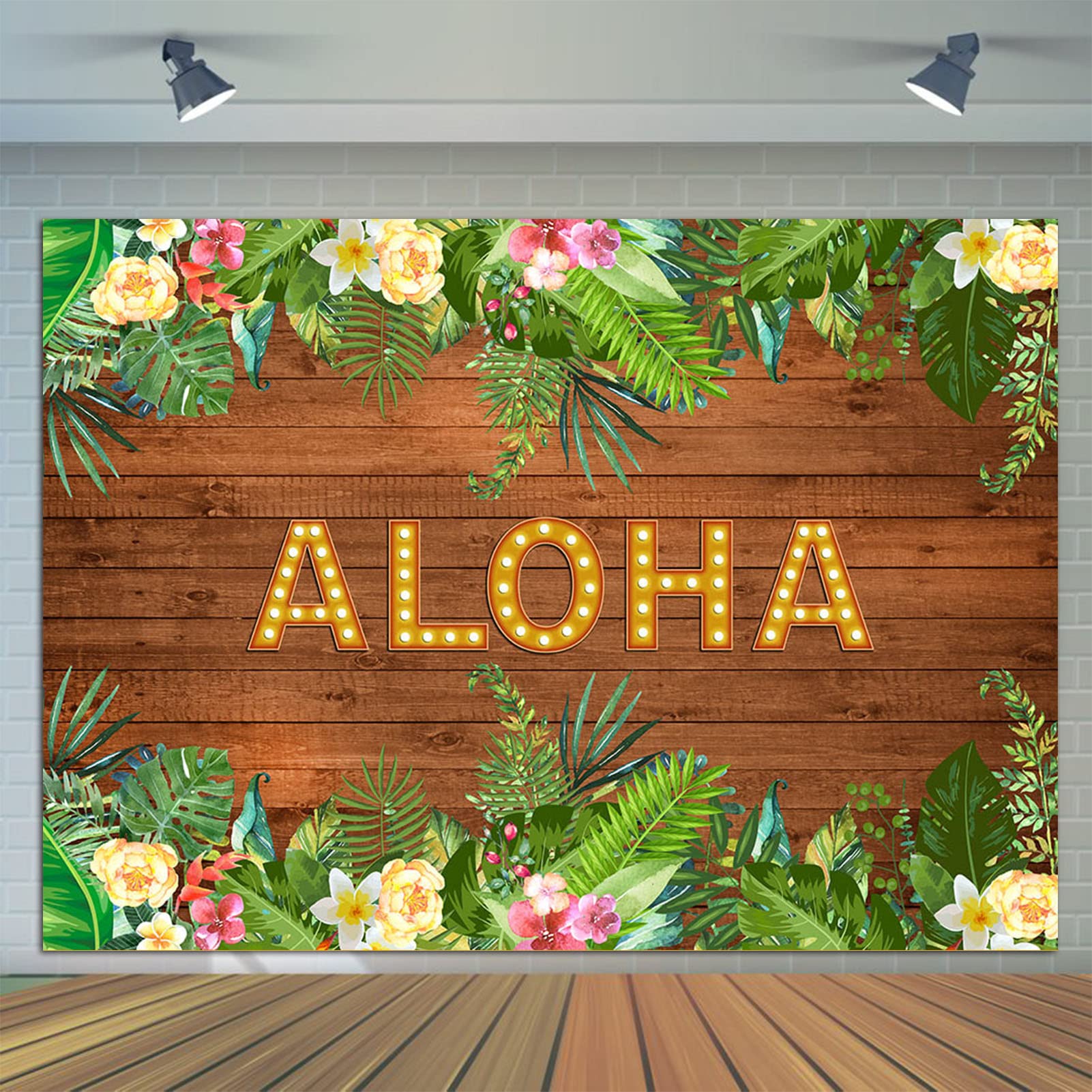 Fondo de madera para fiestas de Aloha tropical de verano, 2.1 x 1.5 m, luau, hawaiano, para cumpleaños, baby shower, fotografía, decoración de banner