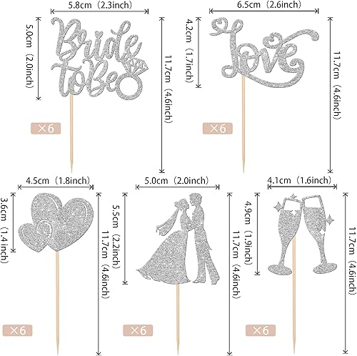 Miniatura 9 de Paquete de 30 adornos para cupcakes con purpurina "I Do Love", para decoración de pasteles de novia y novio, para boda, compromiso, despedida de