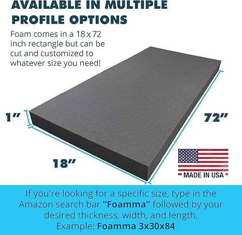Miniatura 2 de Foamma Relleno de espuma de tapicería de carbón de 1 x 18 x 72 pulgadas, almohada gruesa personalizada, espuma de repuesto para silla y cojín de