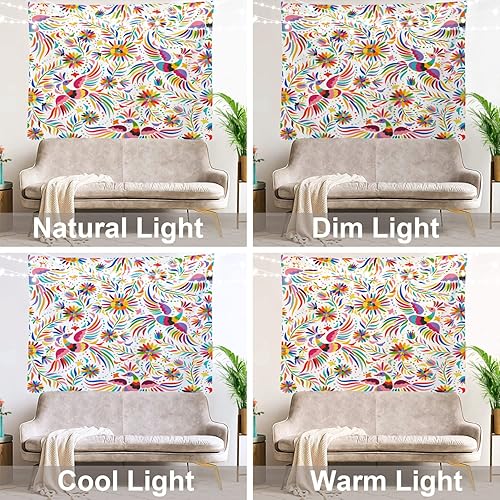 Miniatura 6 de Shrahala Tapiz mexicano, floral, mexicano, colorido y adornado, pájaros étnicos y para colgar en la pared, tapiz grande psicodélico, tapiz