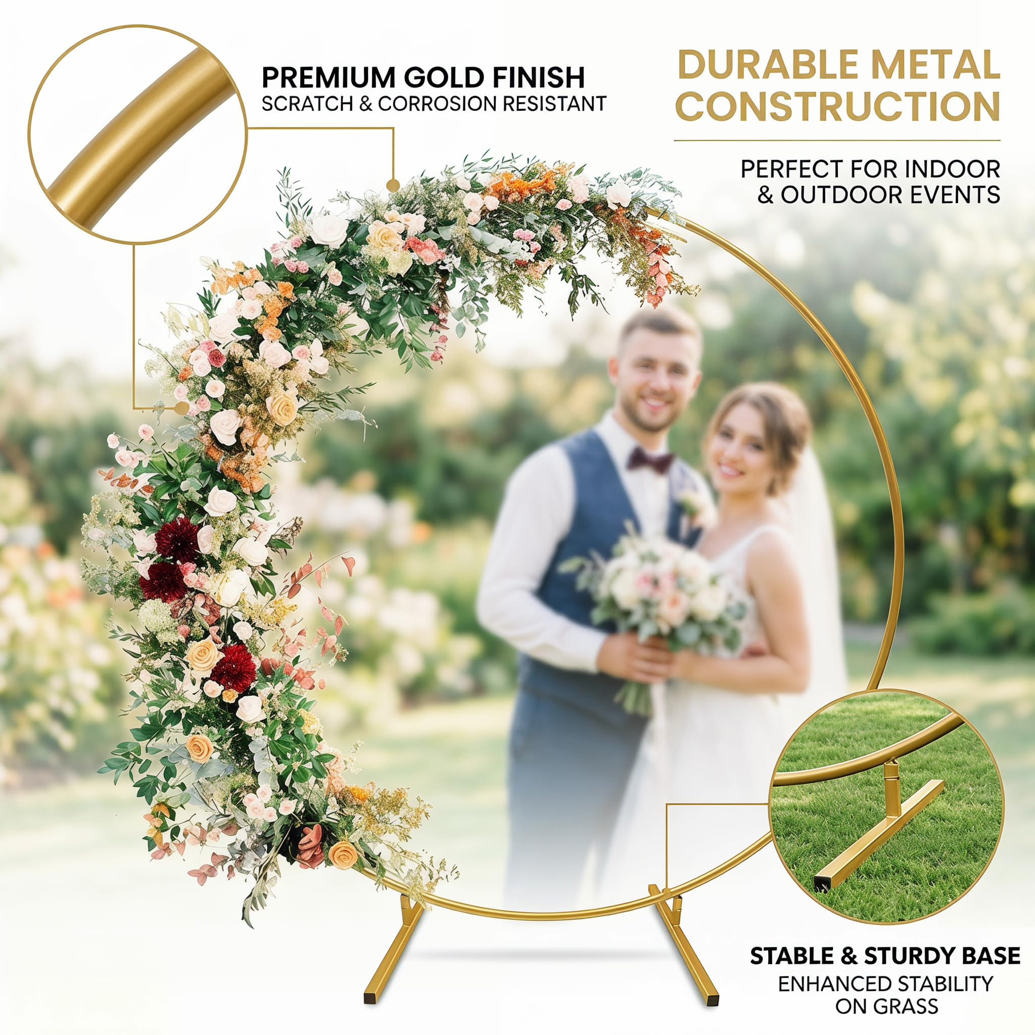 1.5M Metall Luftballon Bogen Rund DIY Ballonbogen Girlande Runder Blumen Deko Ring Kit Hochzeitsbogen Party-Deko-Set Ballonsäulenständer für Hochzeit Party Weihnachten und andere Feiern 150cm