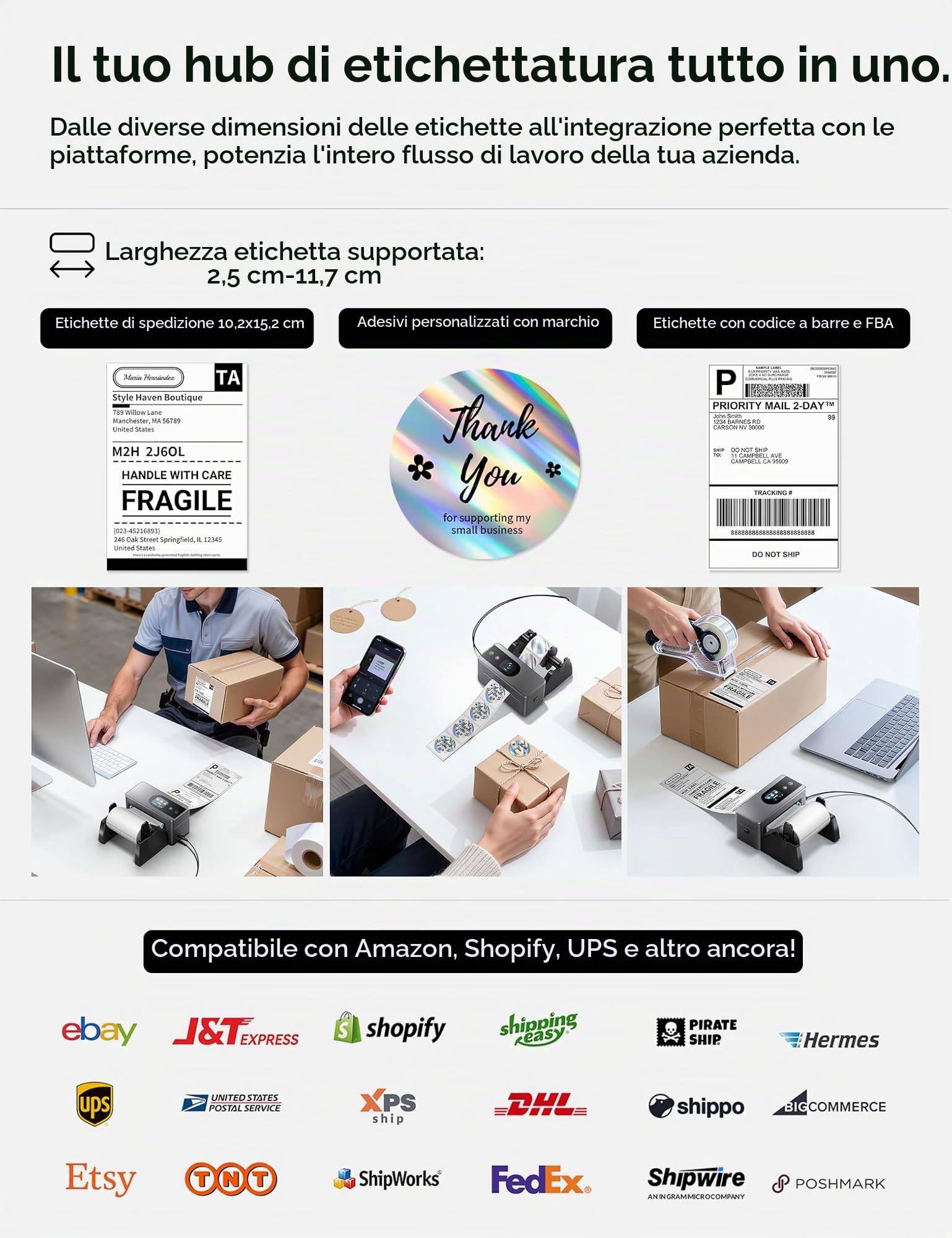 Phomemo PM64D Stampante Etichette 4x6 con Schermo Touchscreen, Bluetooth | Stampante Termica Etichette 4x6, Stampante Etichette Adesive Bluetooth, Compatibile con Amazon, Vinted, DHL, Etsy e UPS