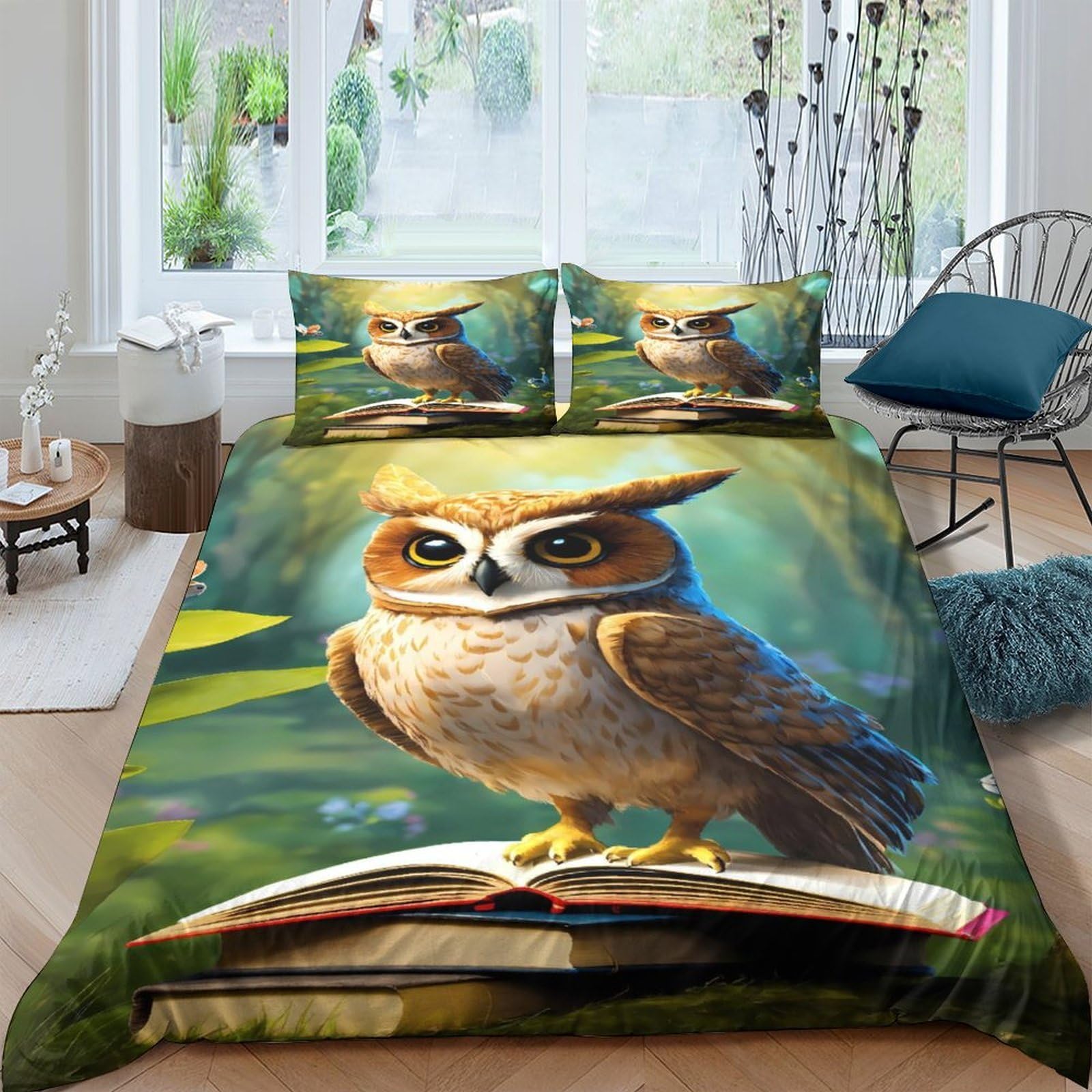 Ctjqhvkz Style-9 3D Printed Owl Reading Book Fitted Sheet Microfiber Soft Anti-Slip Bed Cover For Bedroom Dorm Mattress Decor Single（135X200cm）
