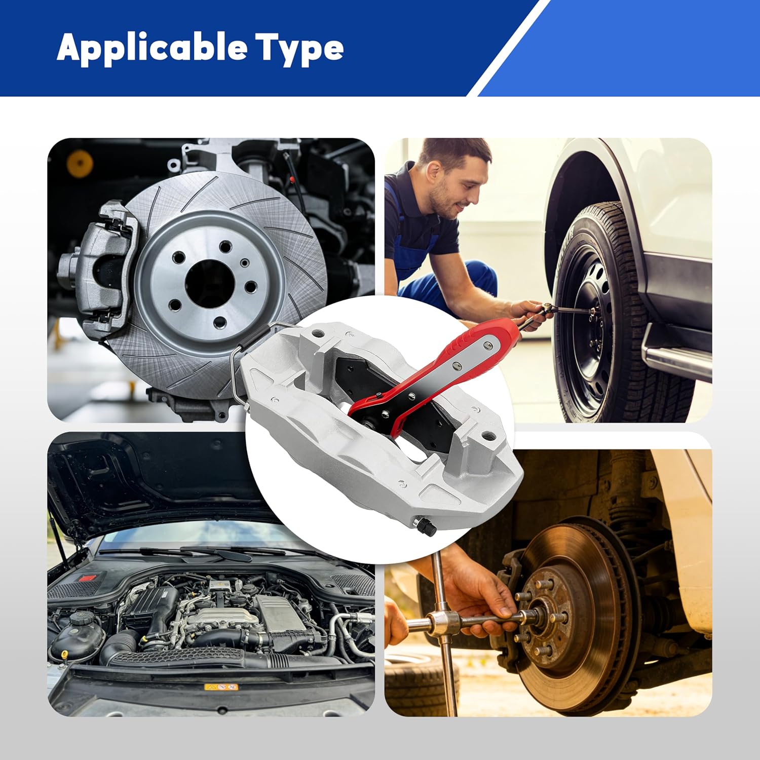Brake Caliper Compression Tool,Brake Caliper Pres, Brake Caliper Tool,Brake Caliper Piston, Brake Caliper Press Ratchet with 2 Extra pcs Steel Plates Compressor Tool for Cars, SUV, and Light Trucks