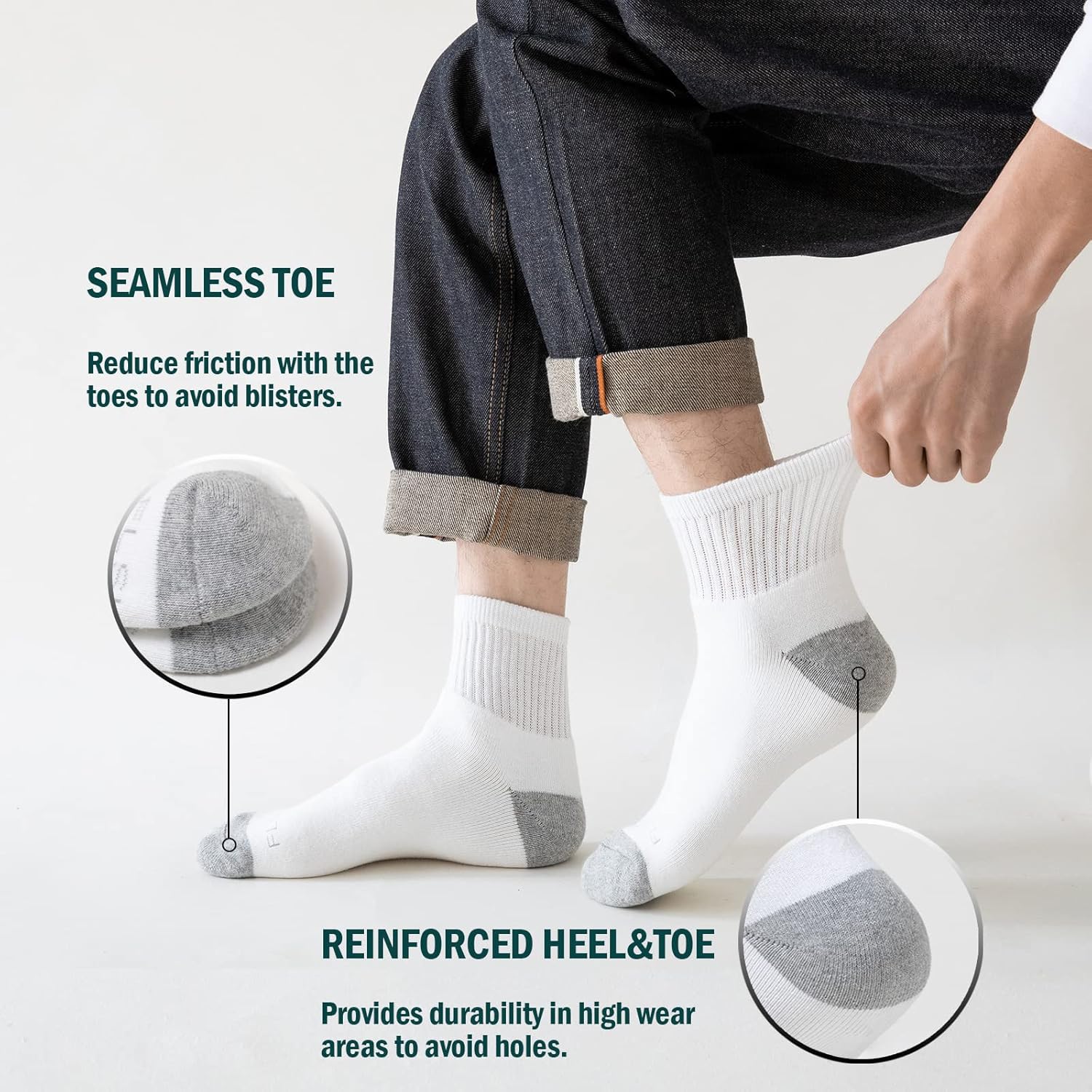 8-Pairs Men's Ankle Cotton Socks with Cushion, Athletic Running Socks Size 7-9/9-12/12-15 - Image 2