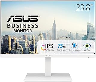 ASUS VA24EQSB-W Monitor profissional de 23,8 polegadas, Full HD, IPS, sem moldura, 75 Hz, sincronização adaptativa, luz azul baixa, sem cintilação, design ergonómico, montagem na parede