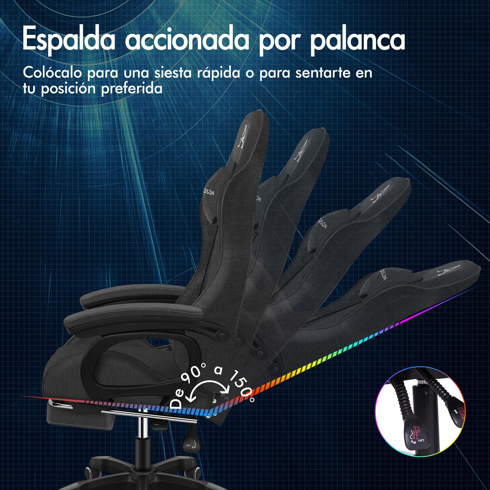 ALFORDSON Silla Gaming con Cojín Lumbar y Cervical, Silla Oficina Gamer Ergonómica Reclinable con Masajeador, Respaldo Alto Acolchado, Ideal Ordenador,Oficina,Videojuego,Escritorio, Lino(Gris Oscura)