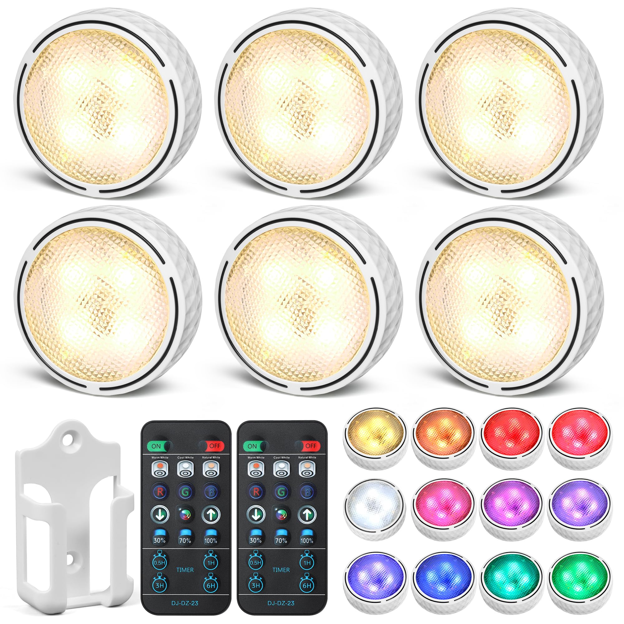 EZSION Puck Lights, Battery Powered Under Cabinet Lights, 6 Pack, White
