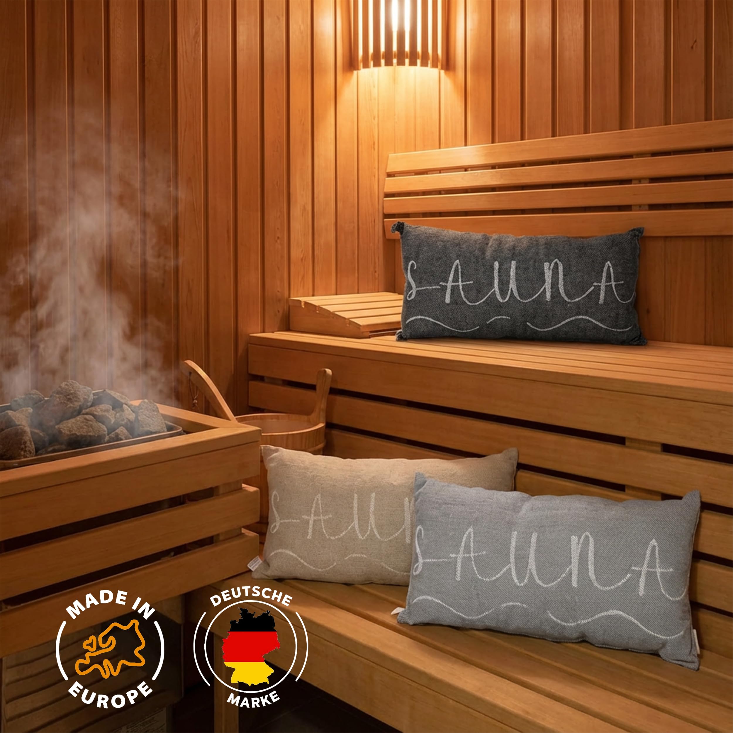 1 coussin de sauna, coussin de voyage, design : Banga, dimensions : 45 x 22 cm, 100 % lin, pour hamac, plage ou pique-nique (naturel/blanc)