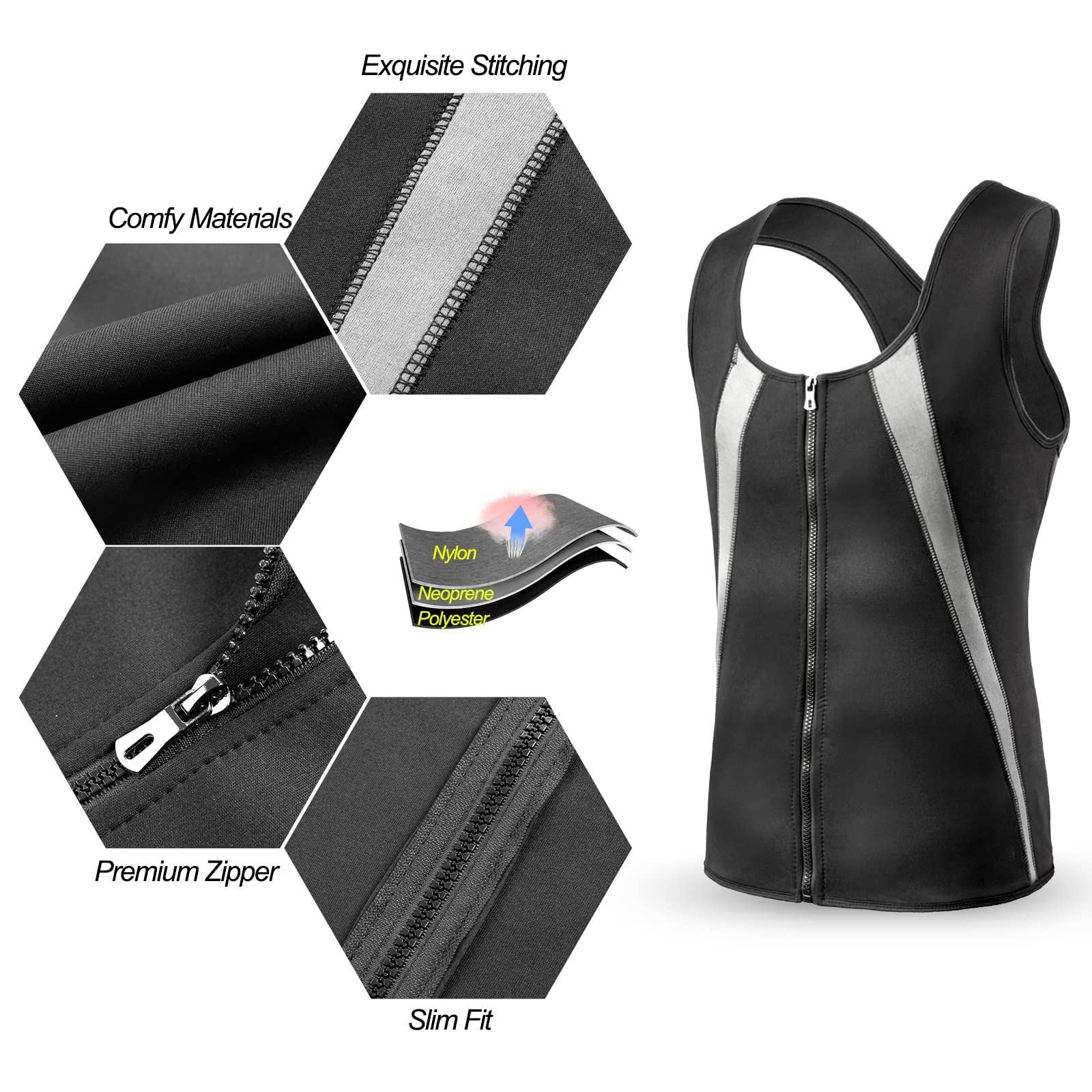 FEimaX Gilet Dimagrante Uomo Neoprene Sauna Body Shaper Fitness Snellente