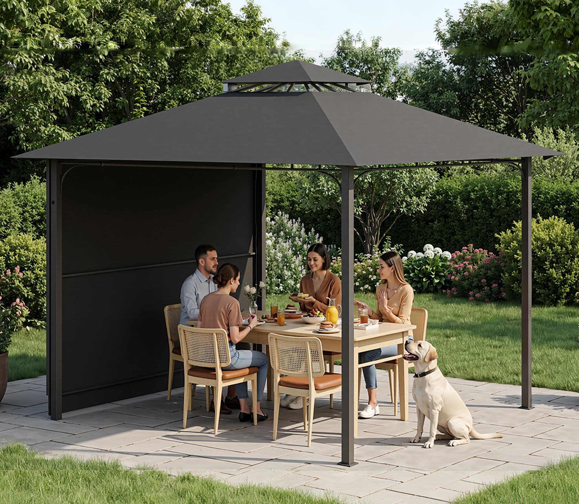 Devoko Gazebo Esterno 3x3m Impermeabile Protezione UV 50+ Pavillon Fisso Giardino 3x4.7m Grigio