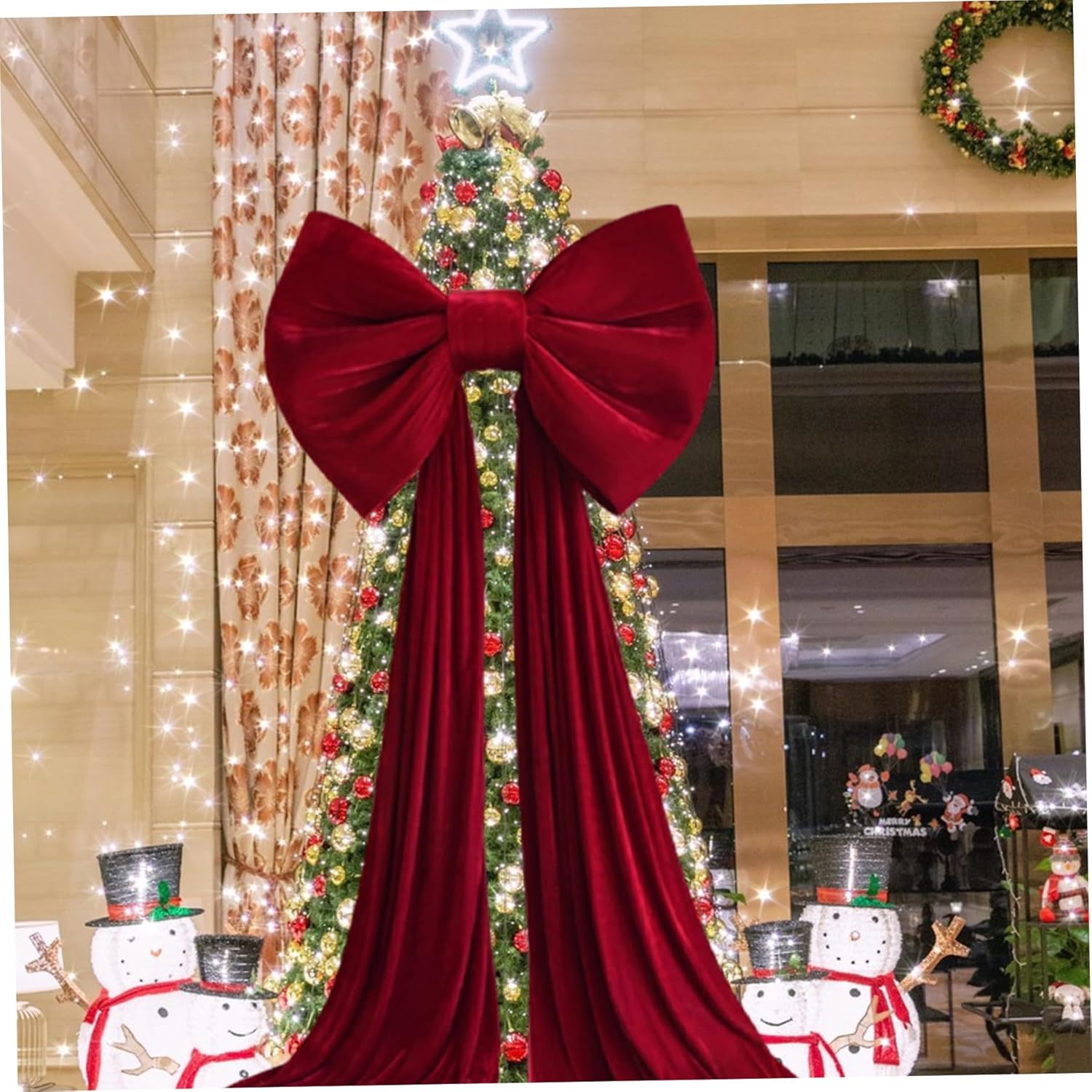 Christmas Tree Topper Bow Extra Large Red Velvet Bows with Long Tail for Home Christmas Tree Toppers Wall Room Party Holiday Decor Supplies Topper Bow, Velvet Bows for Christm