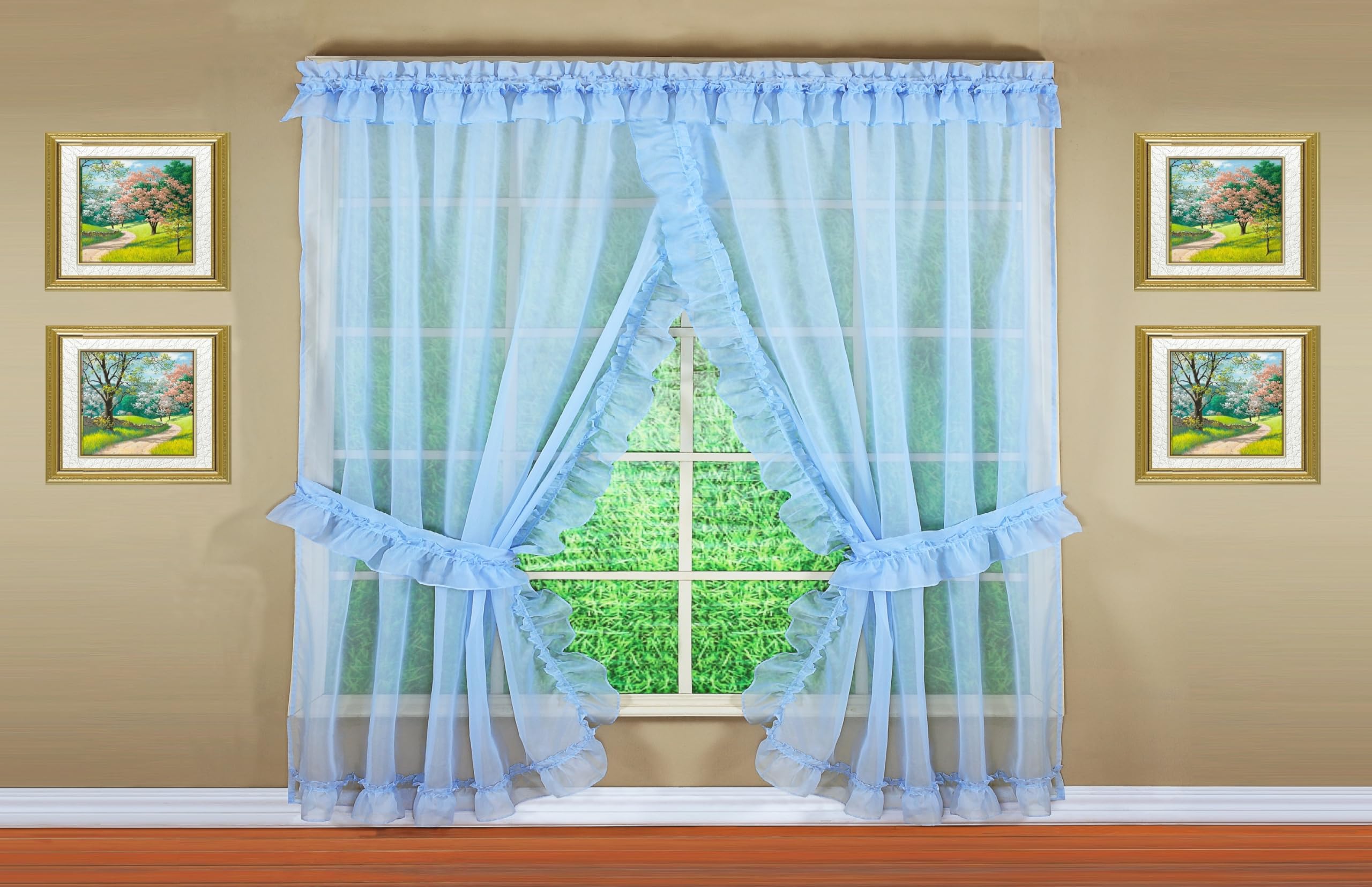 Today's Curtain, Emelia Priscilla Sheer Pair 96" W x 84" L, Sky Blue, 5-Piece-Set