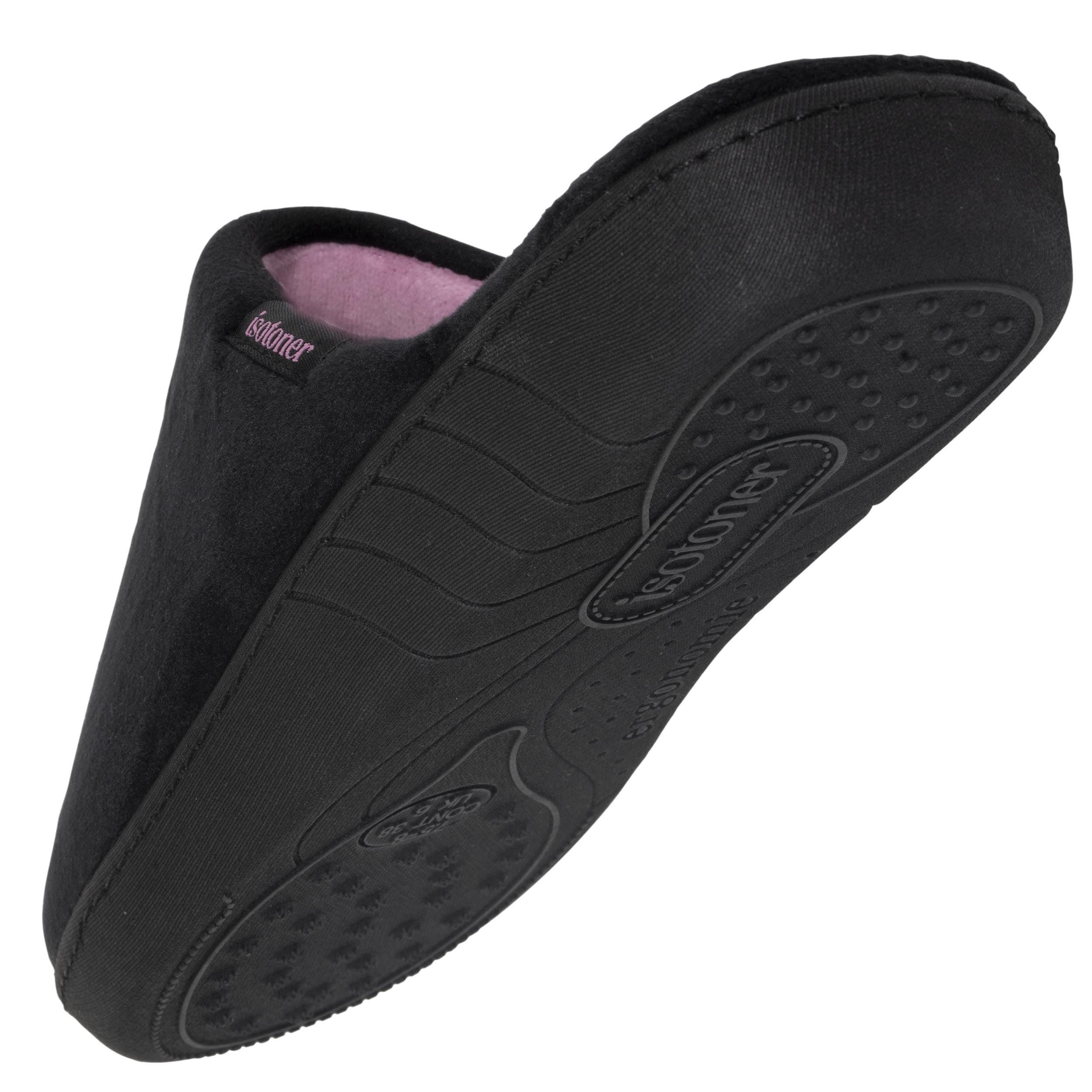 Isotoner Chaussons pantoufles Mules femme semelle ergonomique confort, velours,