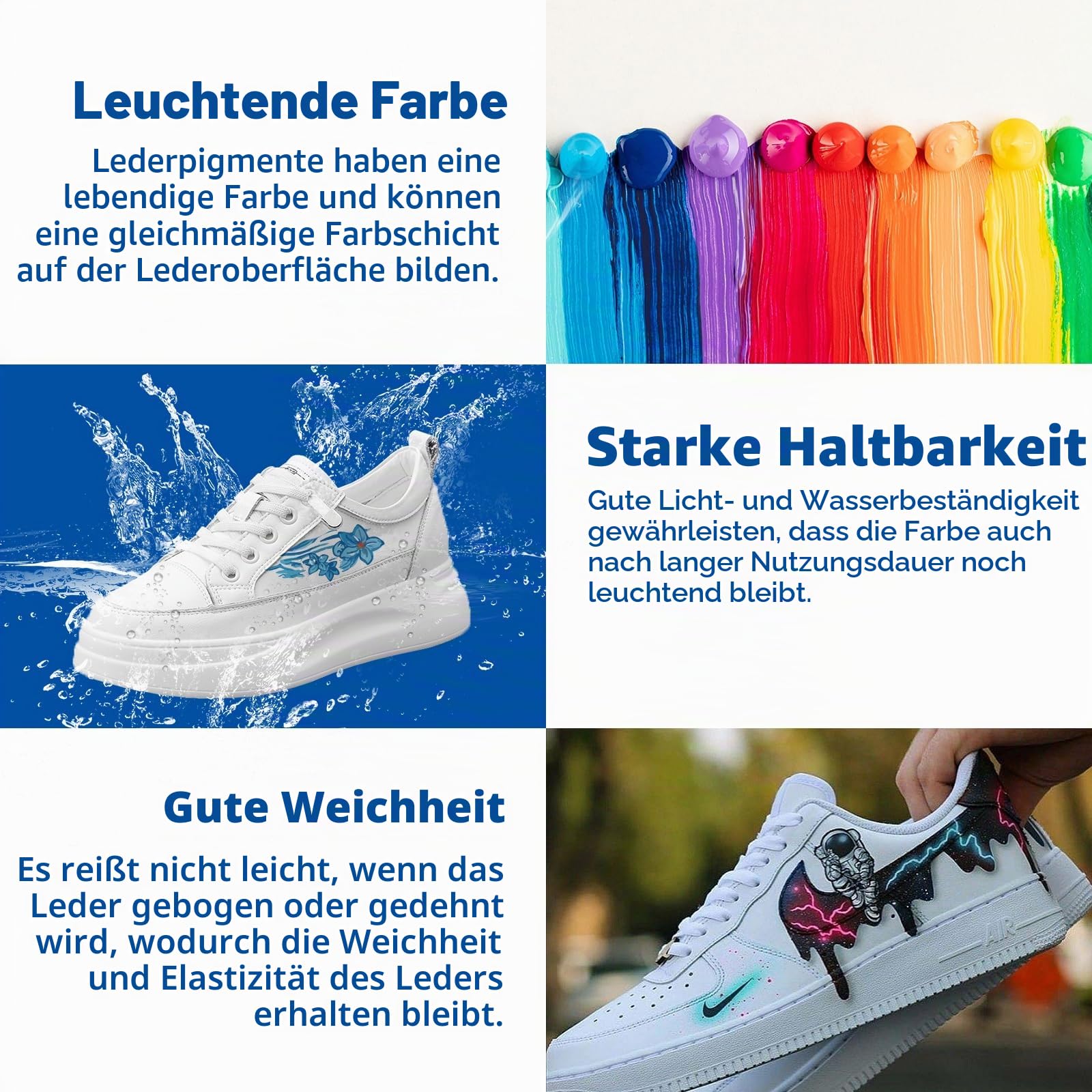 Colorful Acryl-Lederfarbe, Set mit 18 Farben, für Schuhe, Accessoires, Turnschuhe, Taschen, Geldbörsen – wasserdicht, flexibel, langlebig