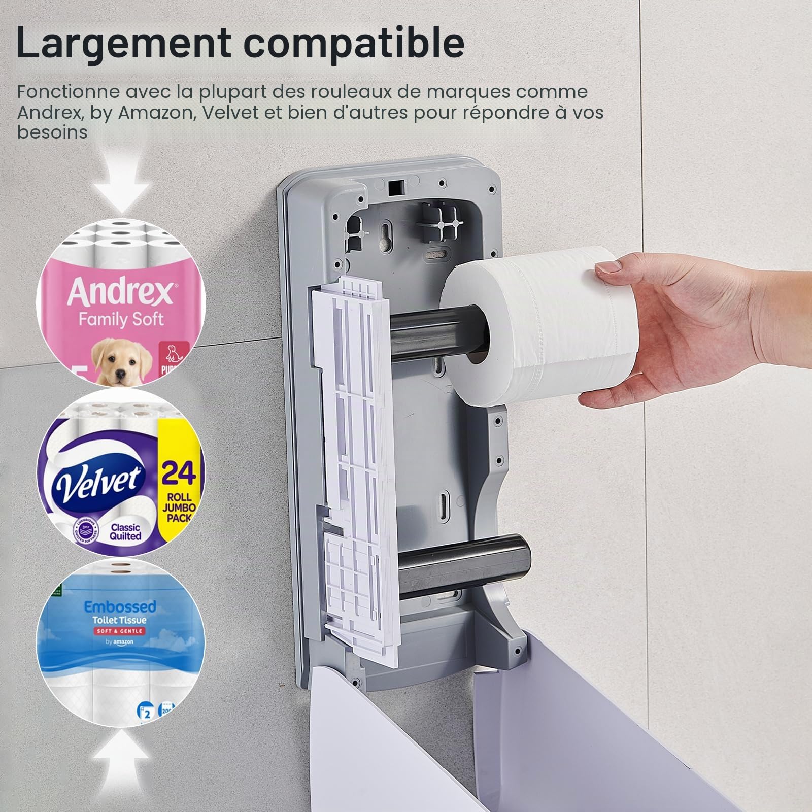 Pollock Distributeur Murale Double pour Papier Toilette, Distributeur de Papier Toilette 2 Rouleaux | avec verrou | sans perçage | Grande capacité | Mural Double Rouleau, pour Usage Commercial, Blanc