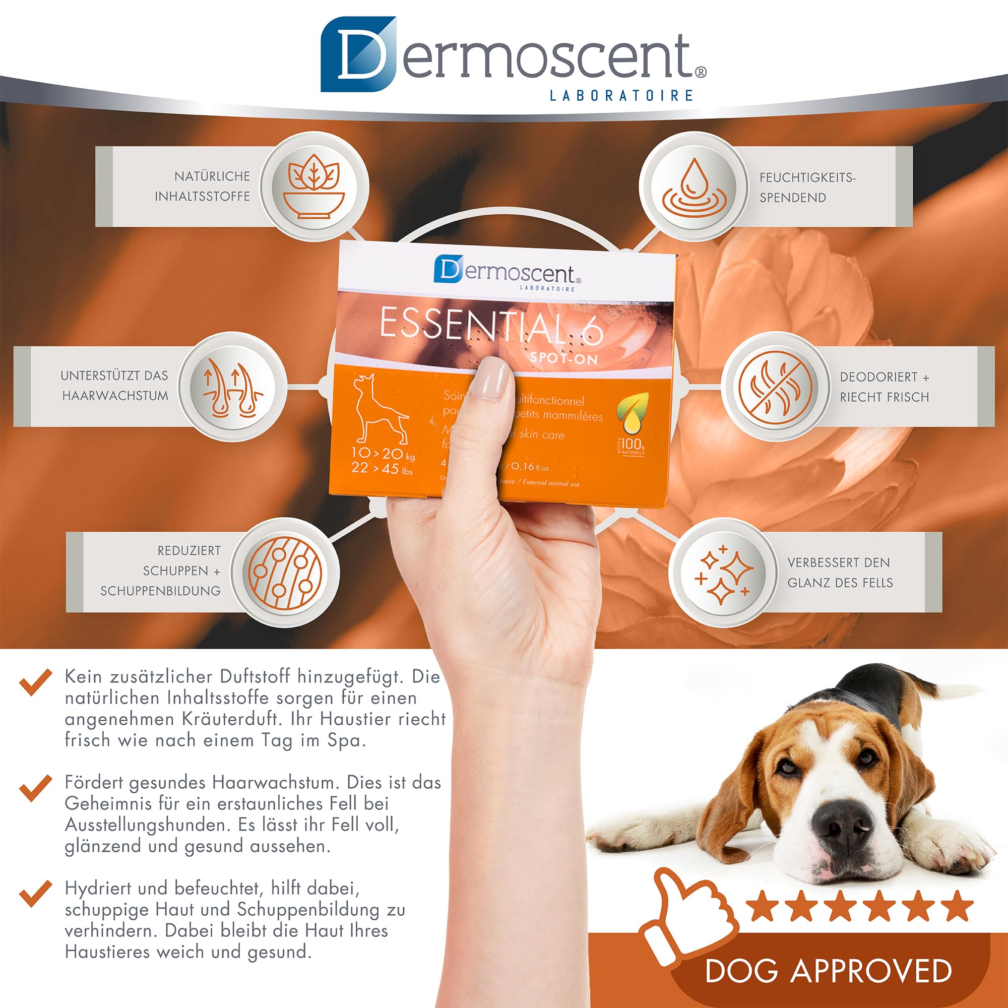 Innovative Hautpflegelösung für Hunde und kleine Haustiere | Feuchtigkeitsspendend, glänzend, kontrolliert Haarausfall, reduziert Gerüche und schützt mit natürlichen Inhaltsstoffen | 10-20 kg