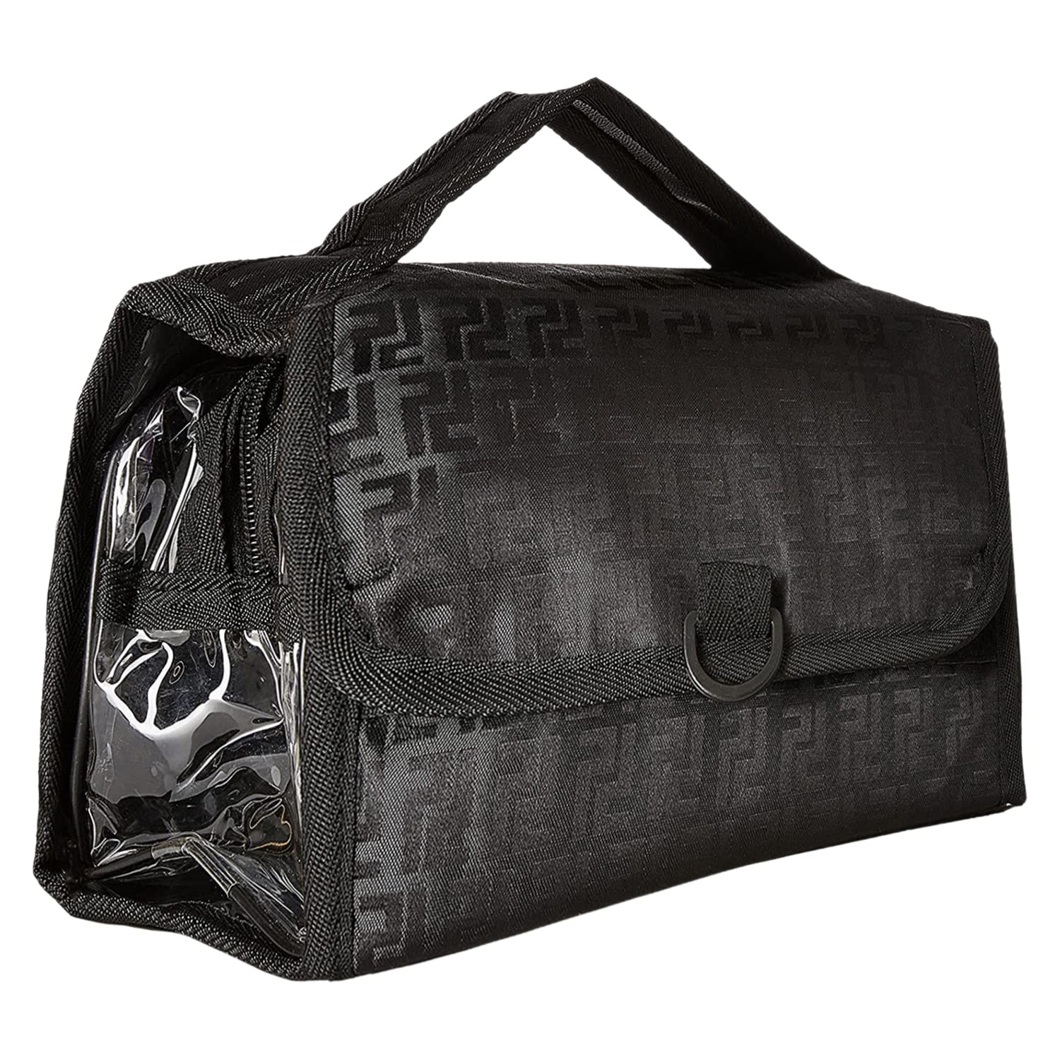Kuber Industries Multiuses Rexine Foldable Hanging Jewellery/Makeup/Toiletry Organizer With 4 Transprant Pockets (Black)-50KM01179