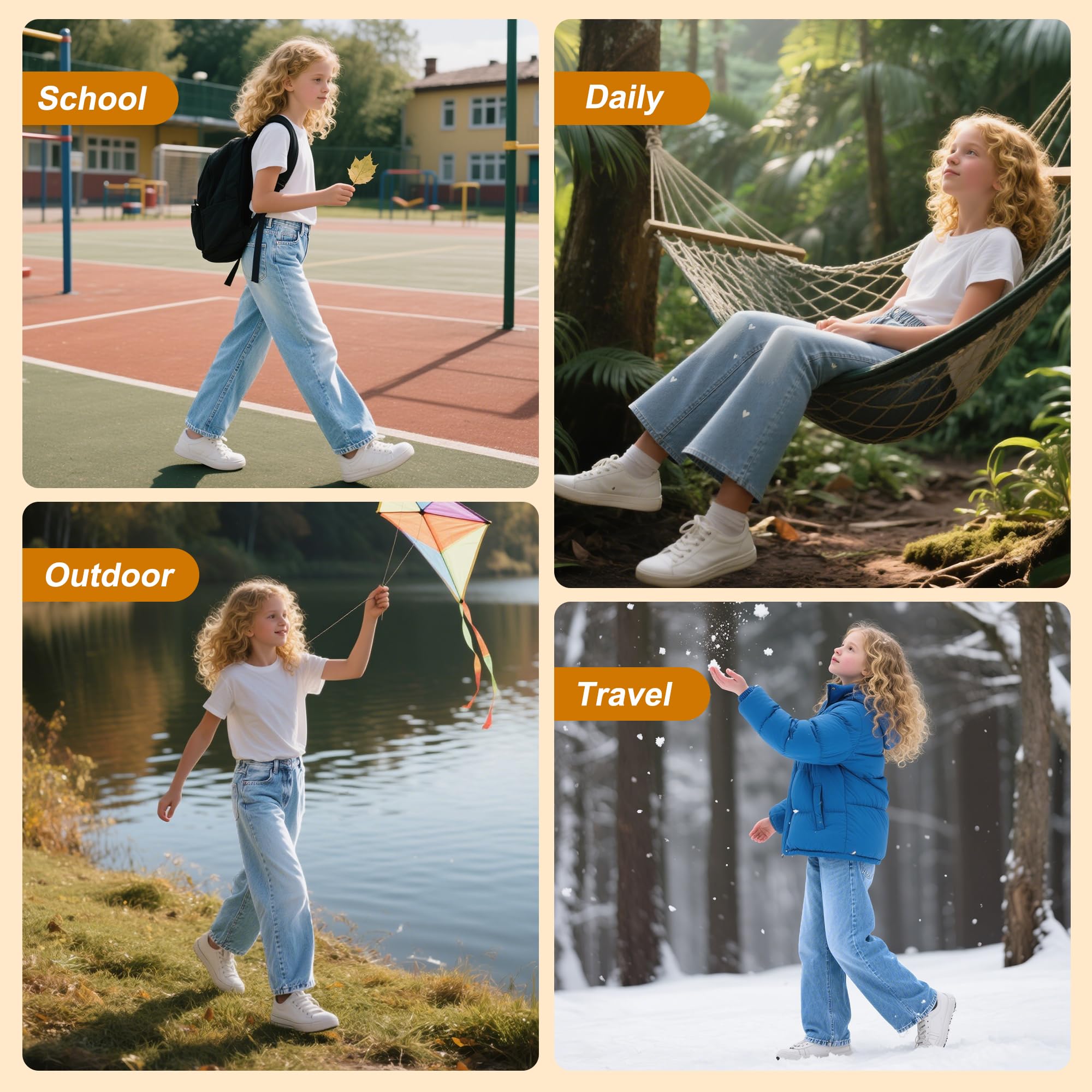 Jeans para Niñas, Holgados de Pierna Ancha Vaqueros Casual Pantalones con Cintura Elástica, Largos Stretch Azul Denim Jeans con Bolsillos Moda Infantil Pants para 6-14 años