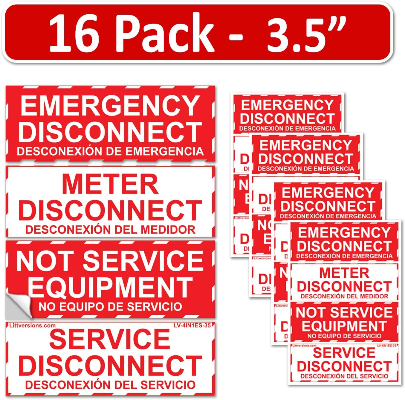 16 Pack 3.5"x 1.25" NEC Compliant Emergency Service Meter Disconnect NOT Service Equipment Generator Bilingual Laminated Label Sticker Electrical Panel 44-944-945 (Bilingual/Spanish)