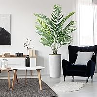 Vista 18 de Árbol artificial en macetero con efecto de mármol blanco, Ficus Lyrata falso de seda para decoración del hogar en interiores y exteriores, altura