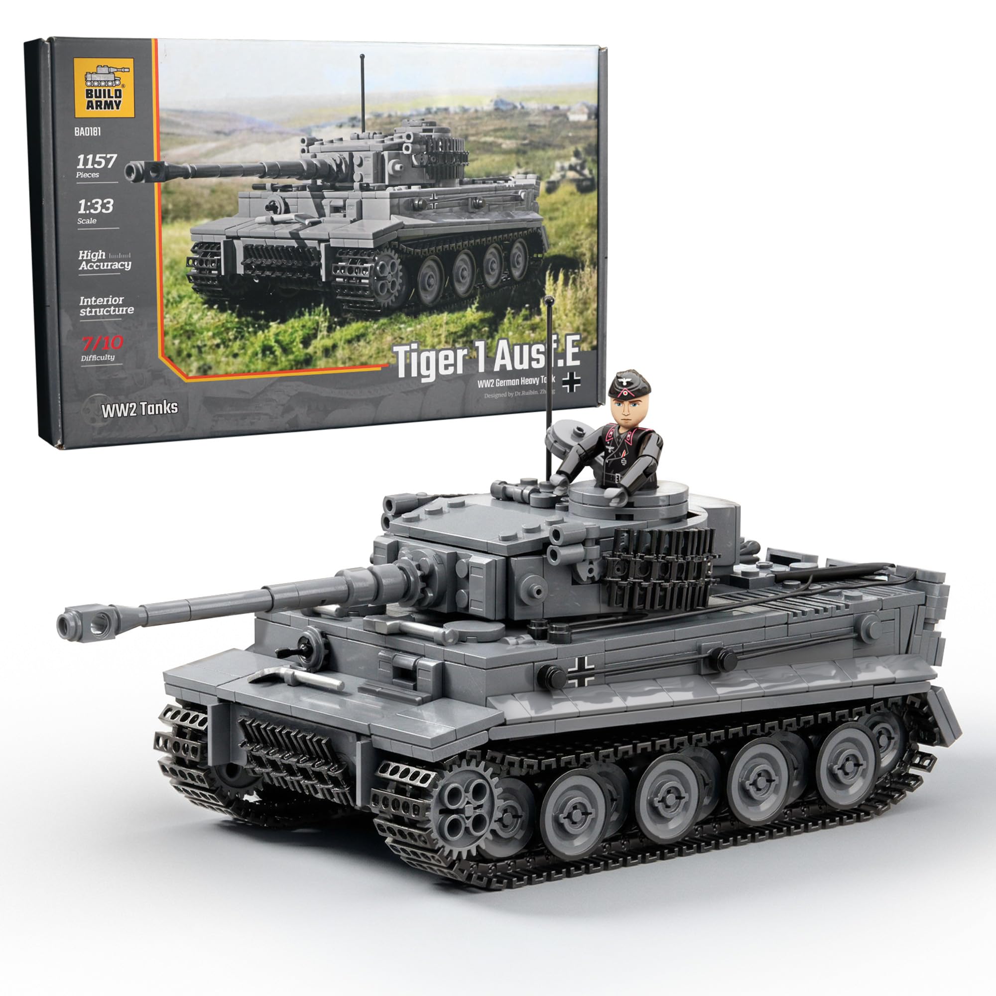 Buildarmy Grey Ww2 Tiger1 Tank Ausf.e Brick Model Building Block 1157Pcs