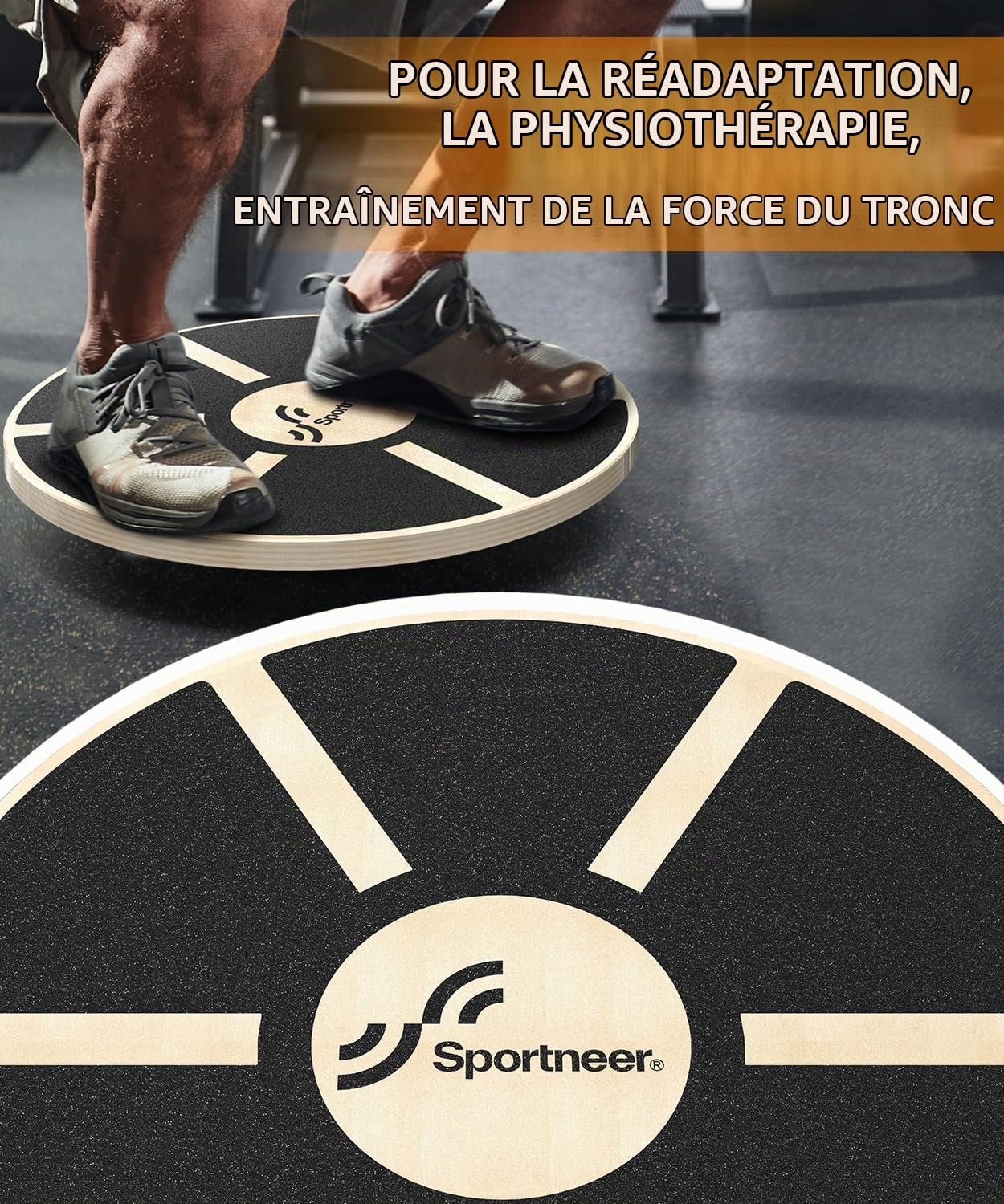Planche d'équilibre Sportneer en bois avec surface antidérapante pour gymnastique, fitness, exercices de rééducation, 40 cm de diamètre