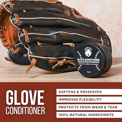 Miniatura 3 de Rhino Wax - Acondicionador de guantes de béisbol (4 onzas) - Acondicionador de guantes de cuero de primera calidad para béisbol o sóftbol prepara