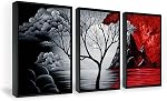 Wieco Art - L'arbre nuageux 3 Pièce moderne Giclee Canvas Imprimés Artwork abstrait Seascape Peintures Reproduction Sea Beach Pictures sur Toile Wall Art pour Salon Chambre à coucher Accueil Décorations
