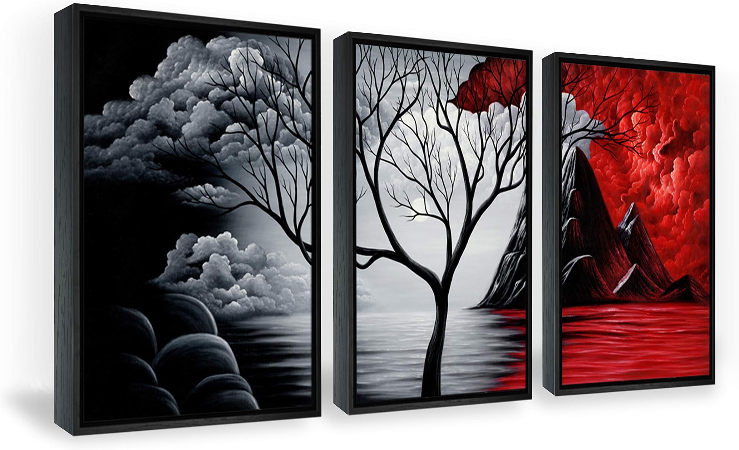 Framed Wall Art the Cloud Tree Wall Art HD print of Oil Paintings Landscape Canvas Prints for Home Decorations, 3 Panels with Black Frames