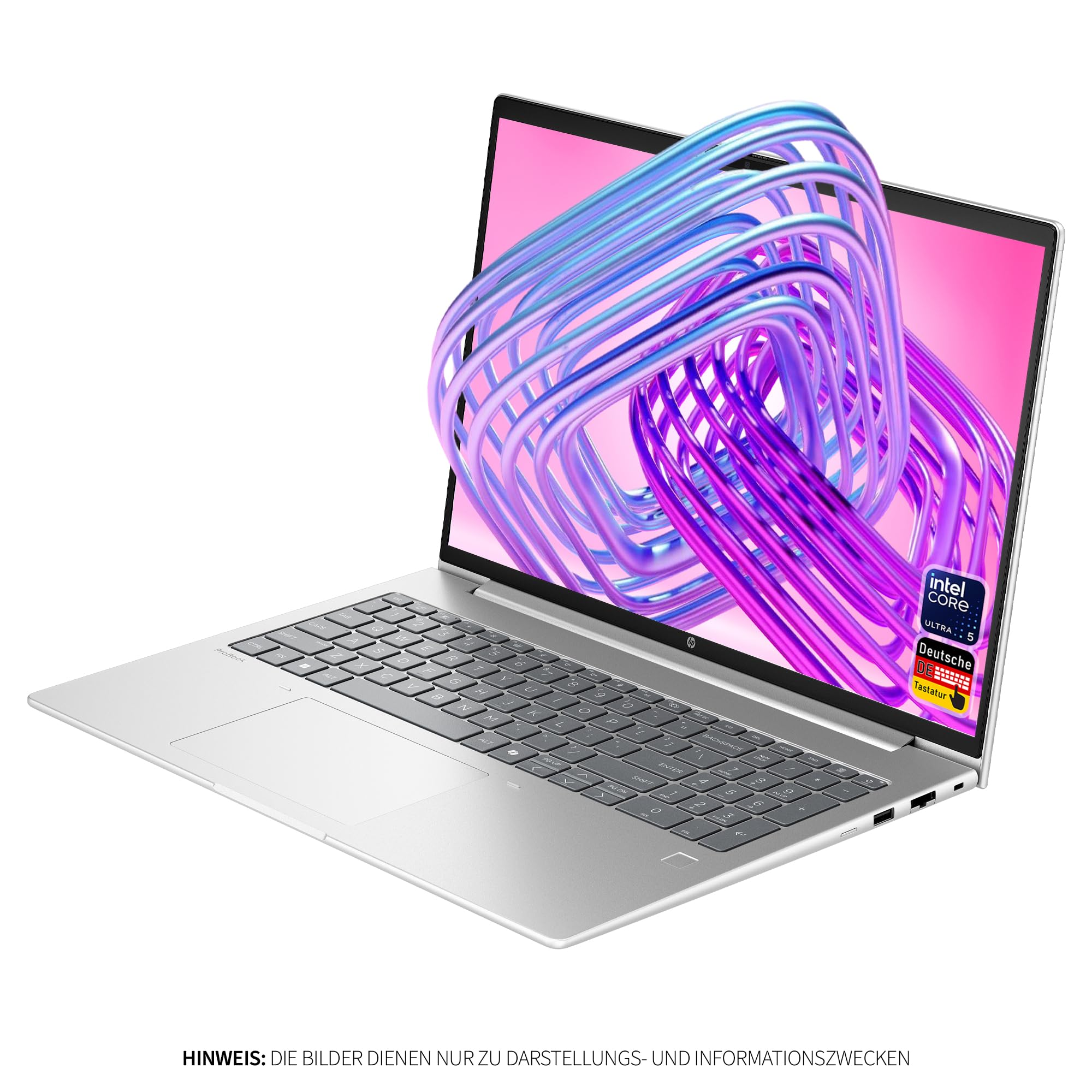 HP ProBook 4 G1i AI Business Laptop, Intel Core Ultra 5 225U, 16 GB DDR5 RAM, 512 GB SSD, 16" WUXGA IPS (1920x1200), Fingerprint, Deutsches Tastatur Layout, Windows 11 Pro, Silber